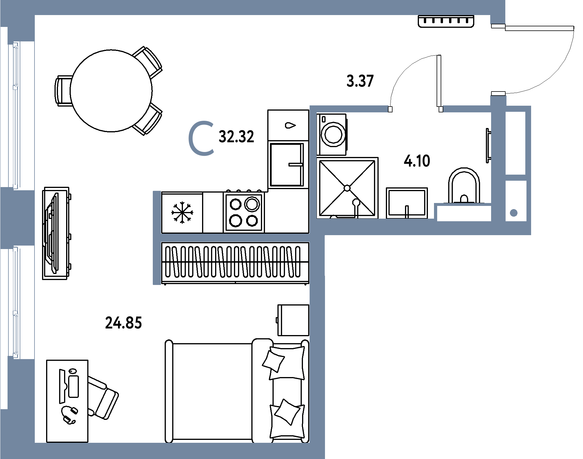 Купить Студию 32.32м², этаж №9 кв №326 в ЖК 