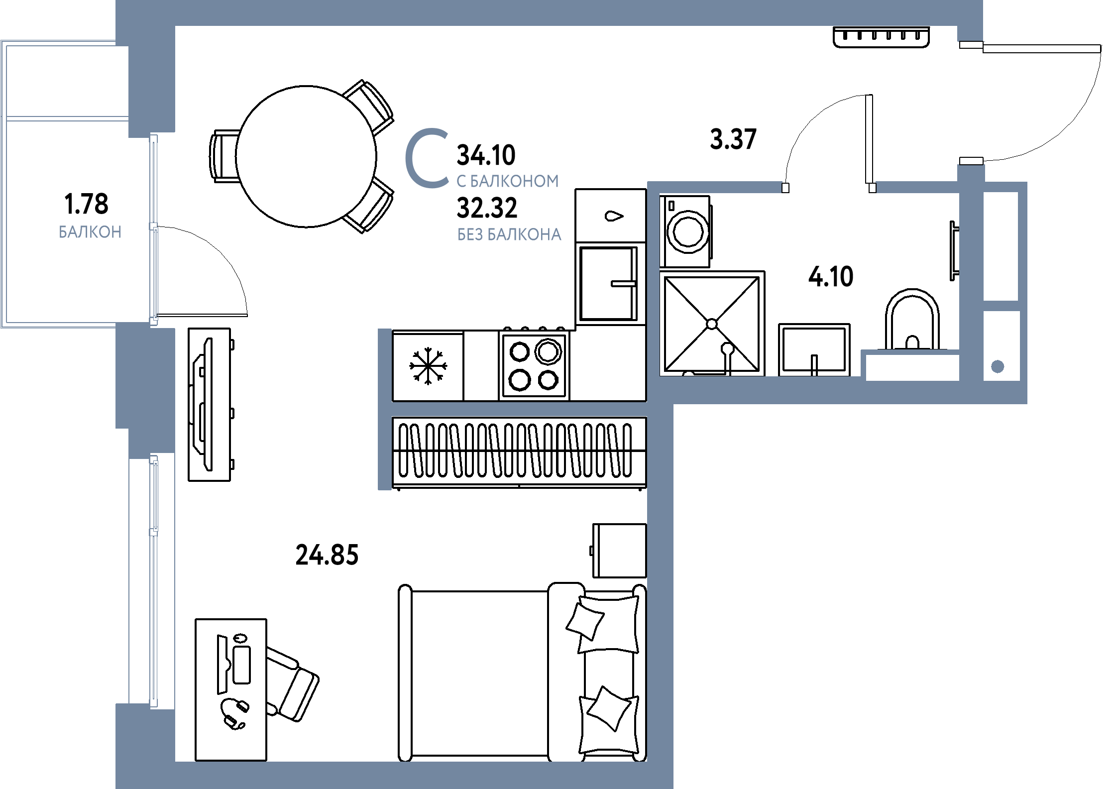 ЖК "Авторский"-Студия 34.1 м²