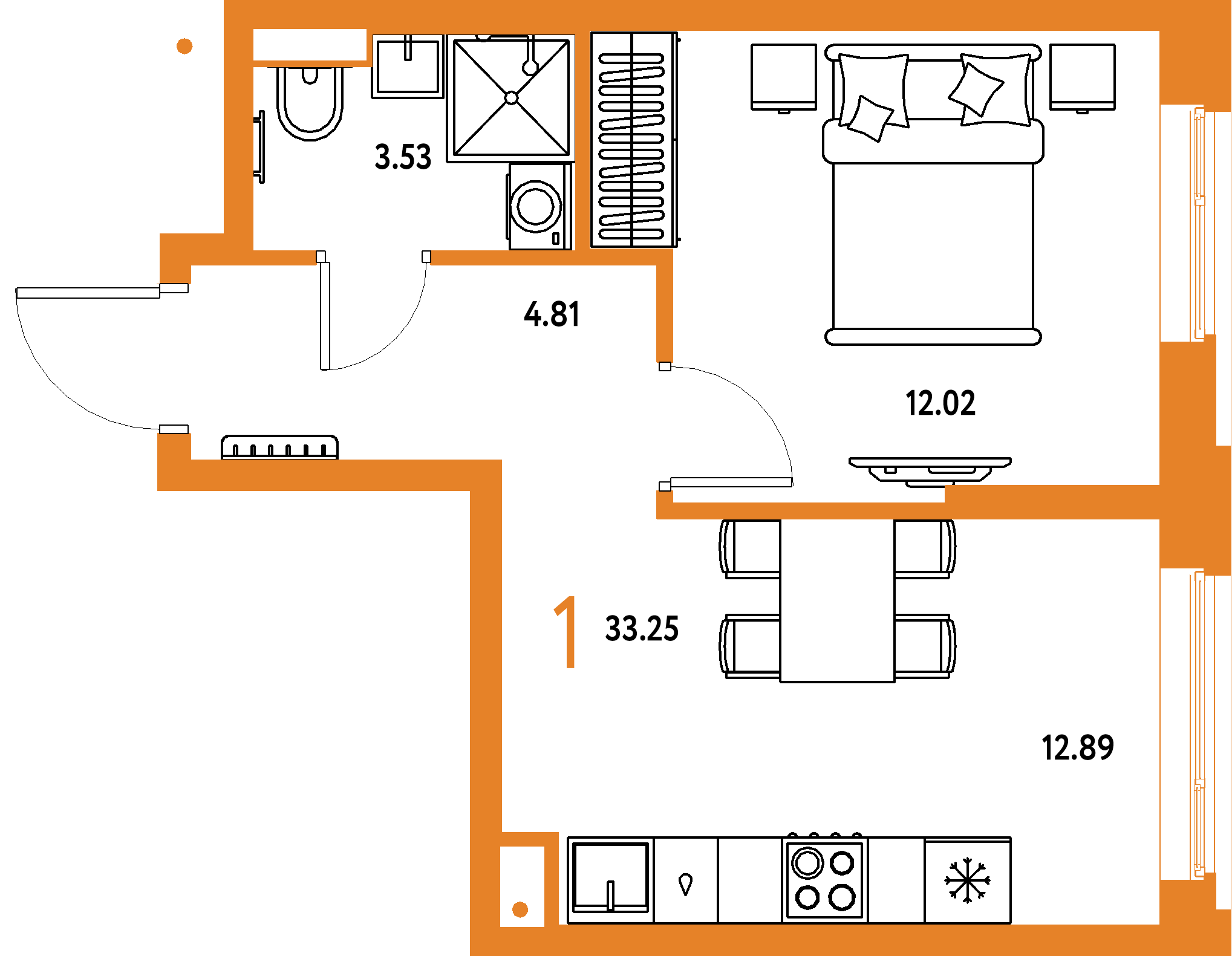 ЖК "Авторский"-1-комнатная 33.25 м²