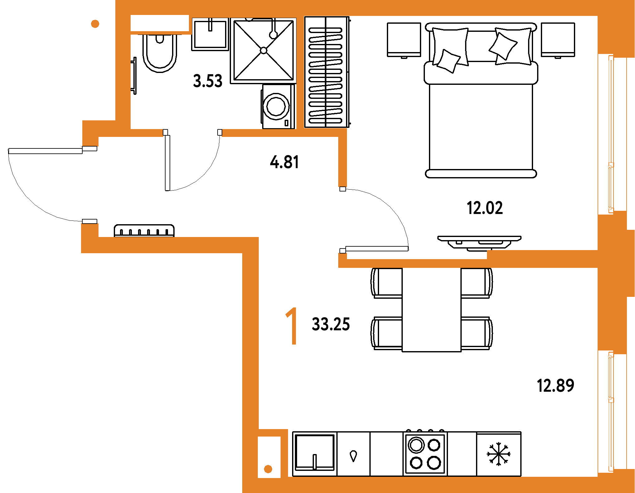 ЖК "Авторский"-1-комнатная 33.25 м²