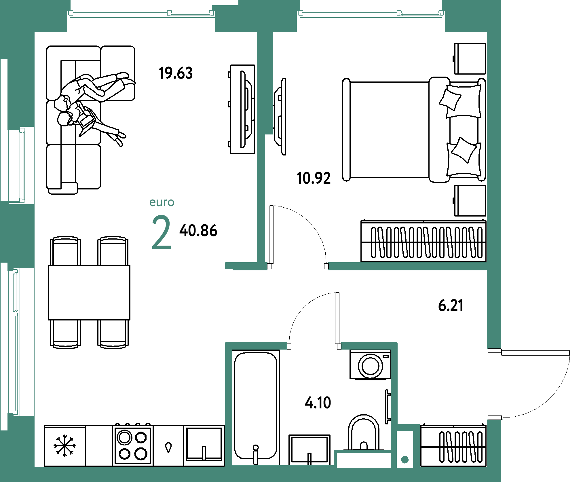 Купить 2-комнатную квартиру 40.86м², этаж №13 кв №380 в ЖК 