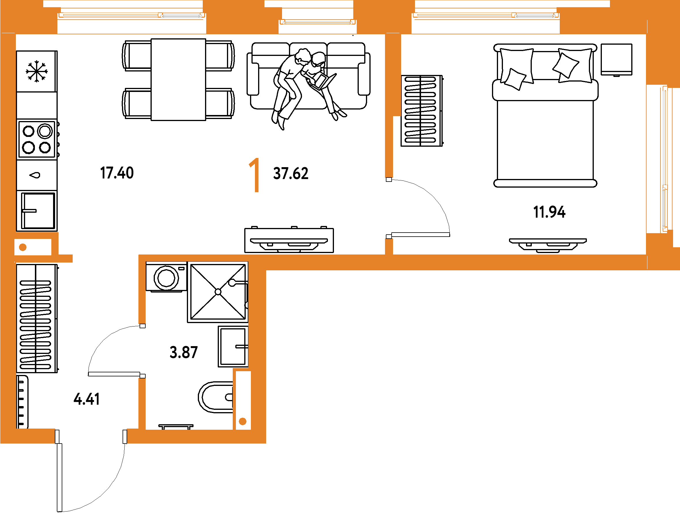 ЖК "Авторский"-1-комнатная 37.62 м²