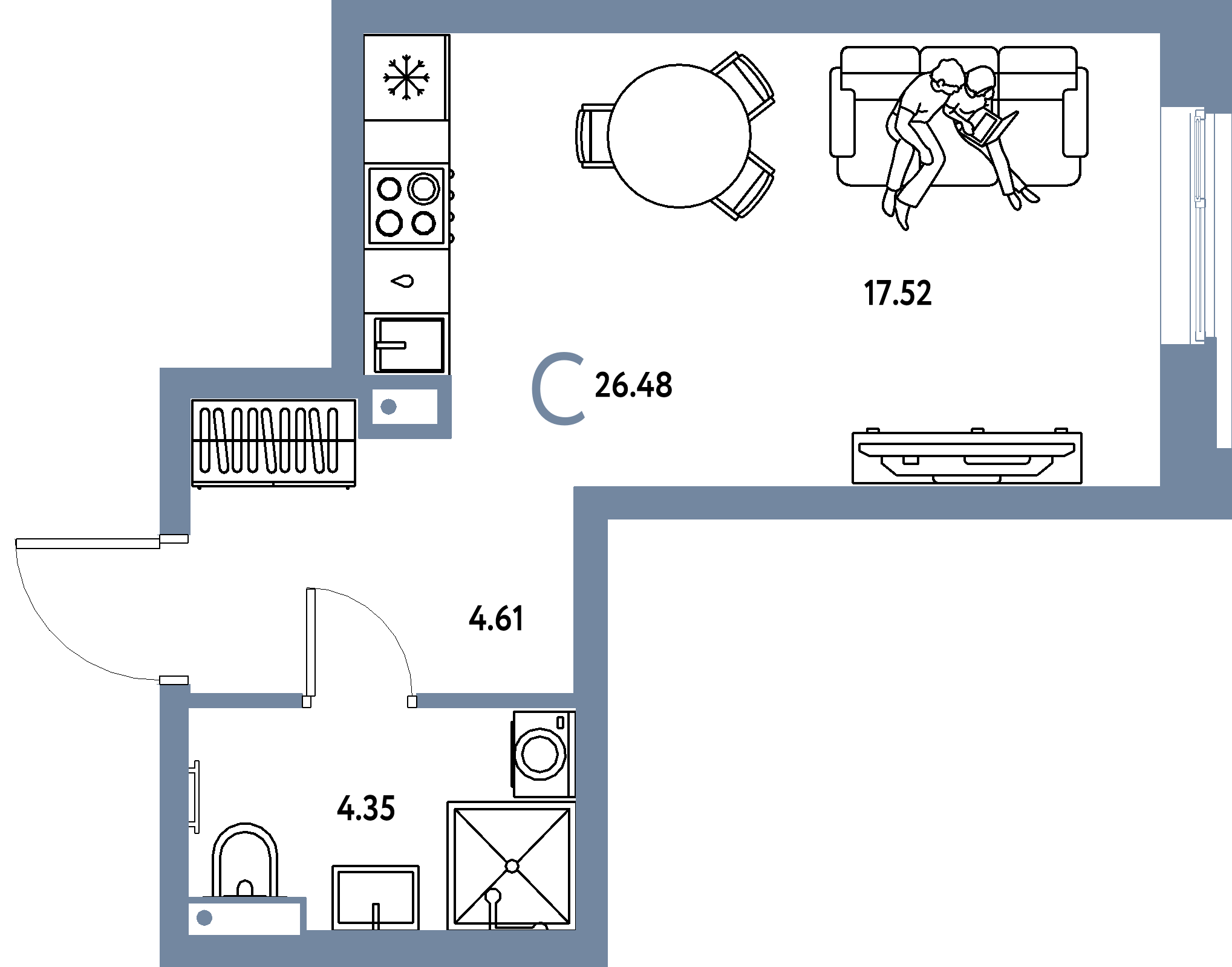 Купить Студию 26.48м², этаж №13 кв №382 в ЖК 