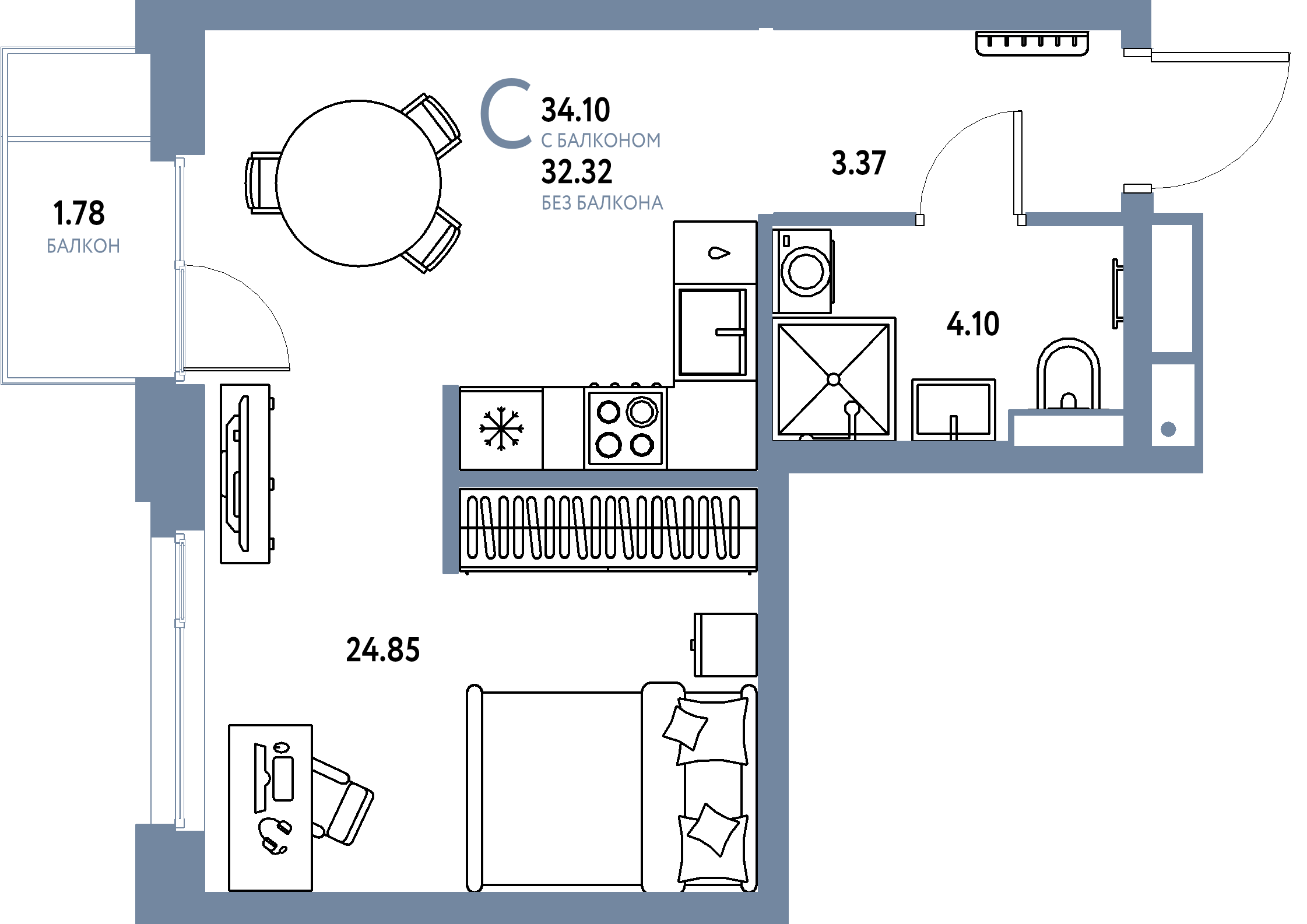 Купить Студию 34.1м², этаж №14 кв №391 в ЖК 