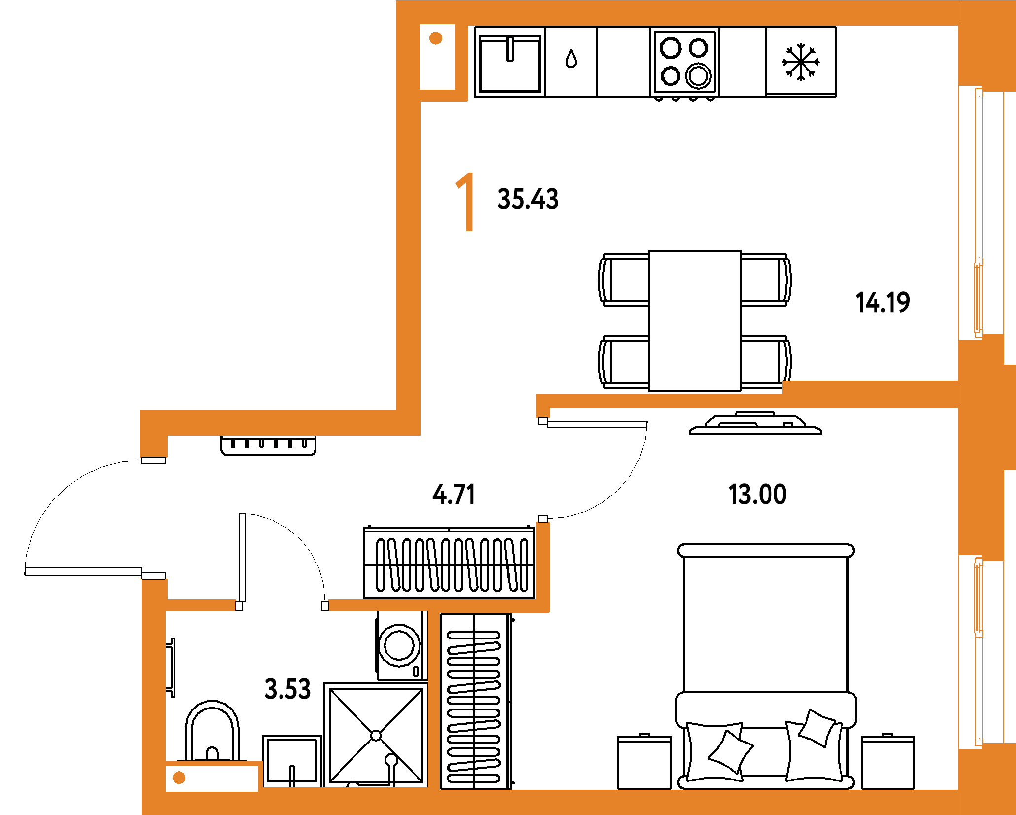 ЖК "Авторский"-1-комнатная 35.43 м²