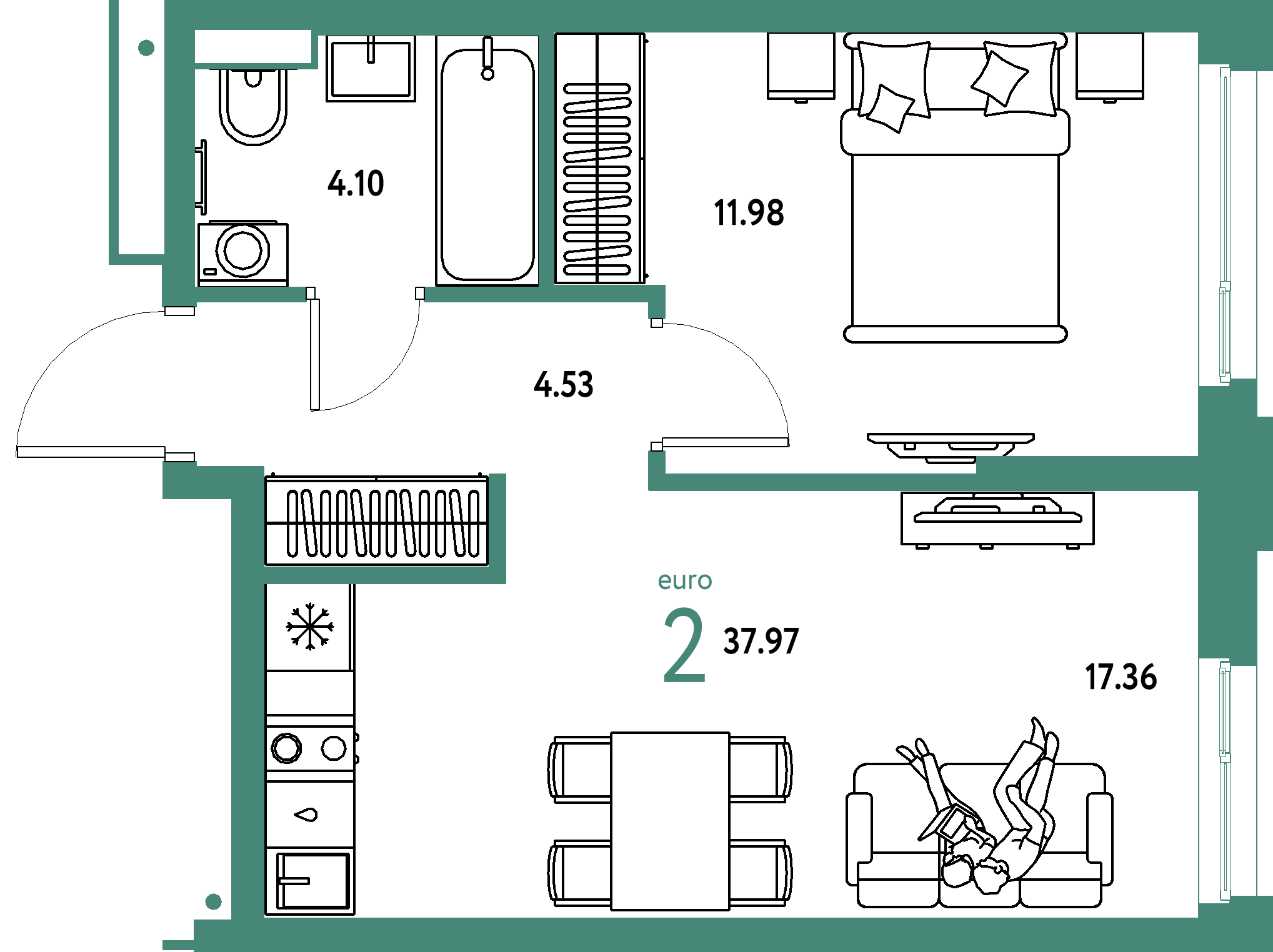 ЖК "Авторский"-2-комнатная 37.97 м²
