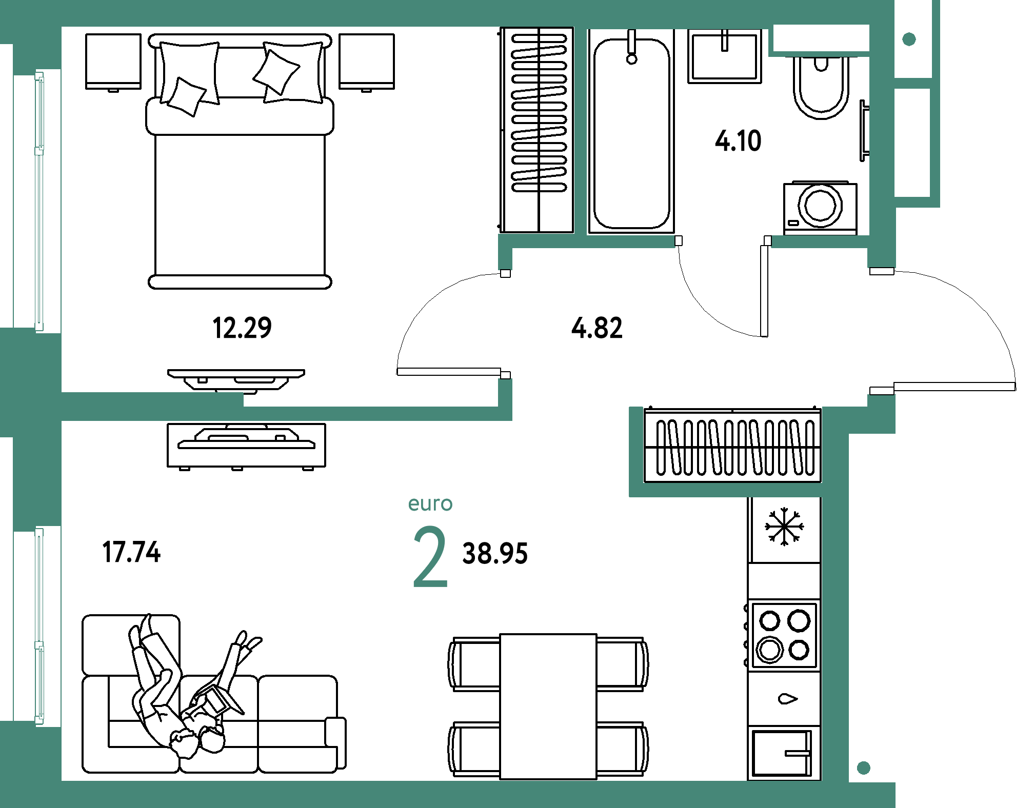 ЖК "Авторский"-2-комнатная 38.95 м²
