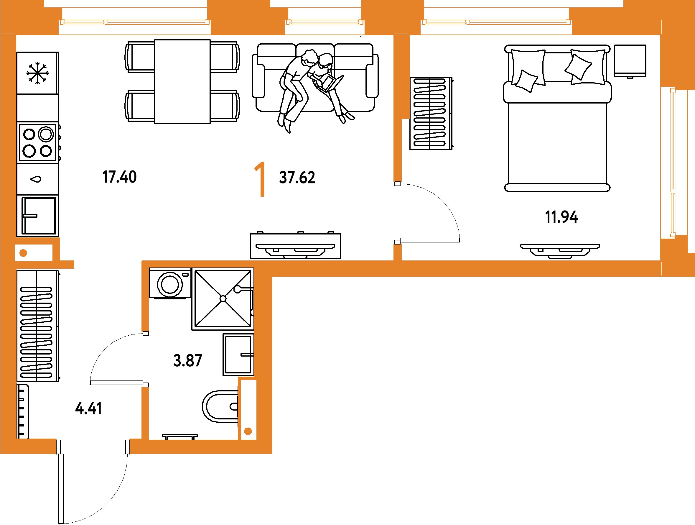 ЖК "Авторский"-1-комнатная 37.62 м²