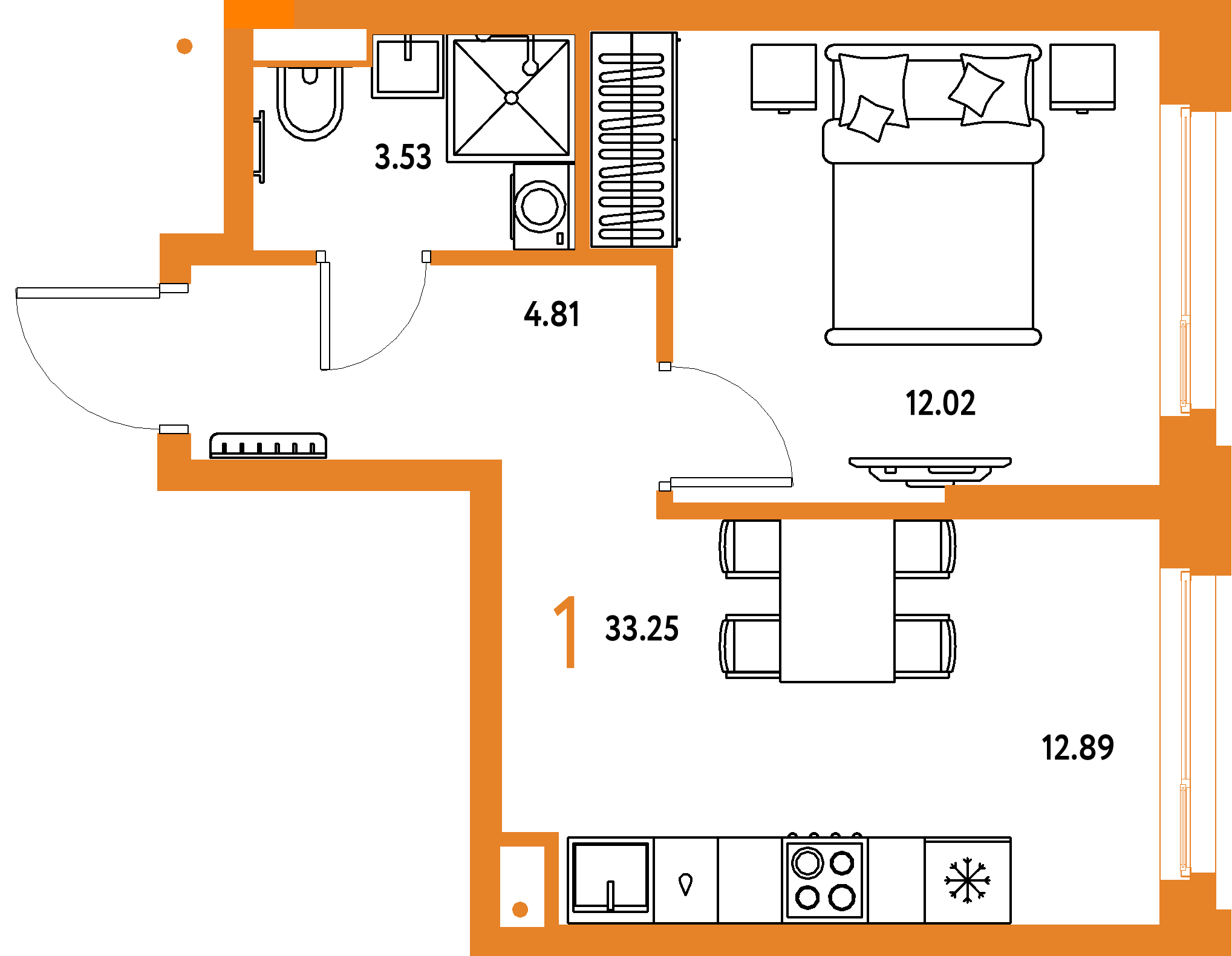 ЖК "Авторский"-1-комнатная 33.25 м²
