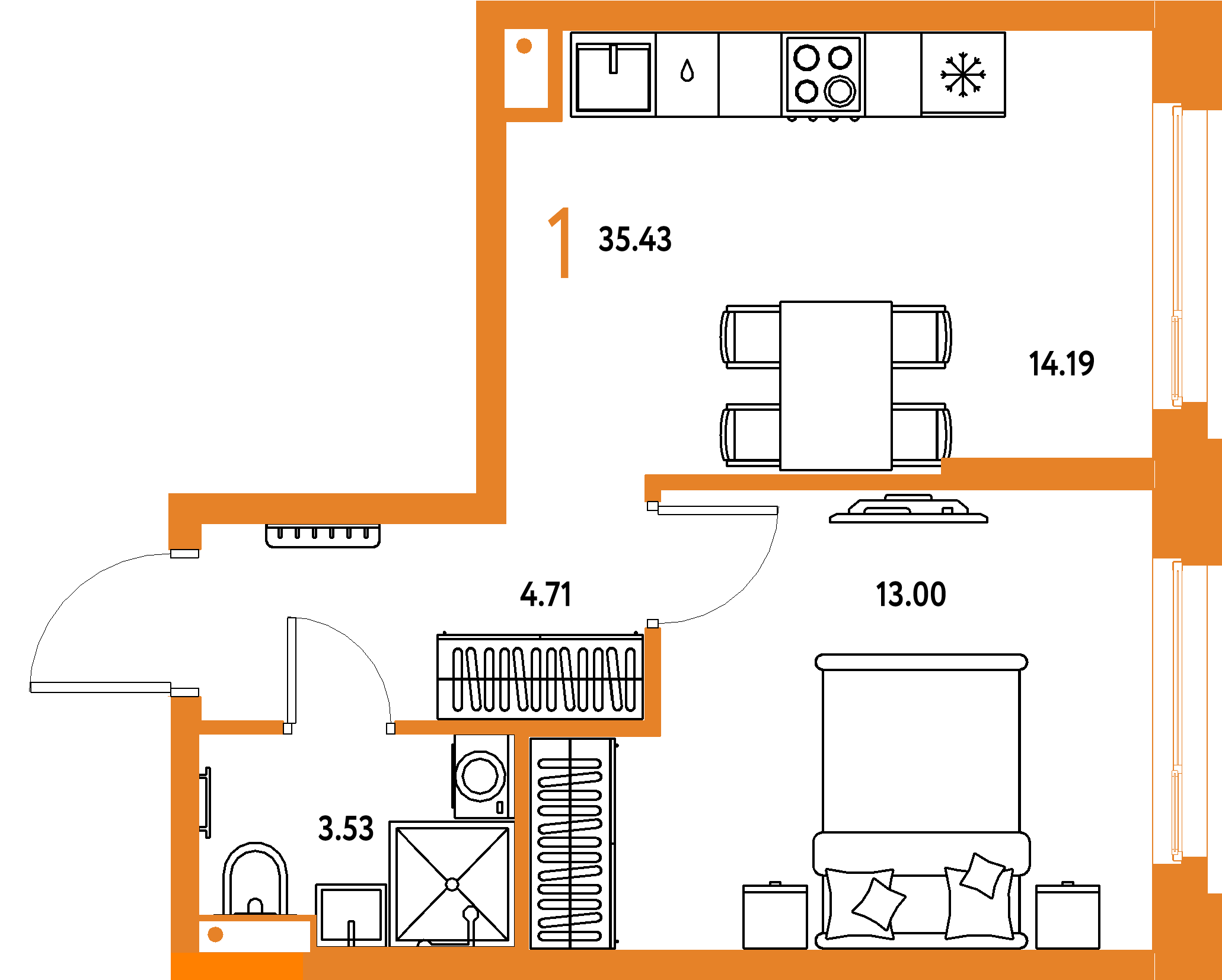 ЖК "Авторский"-1-комнатная 35.43 м²