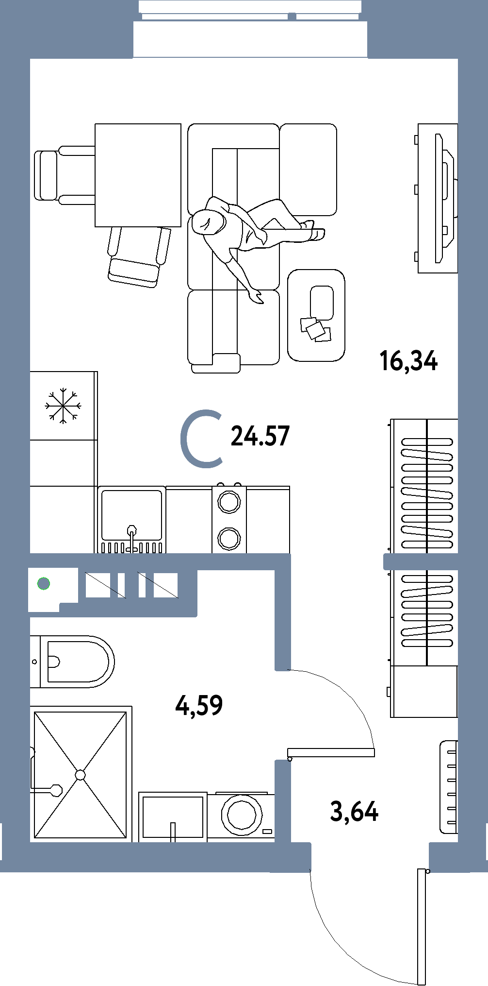 Купить Студию 23.79м², этаж №16 кв №148 в ЖК 