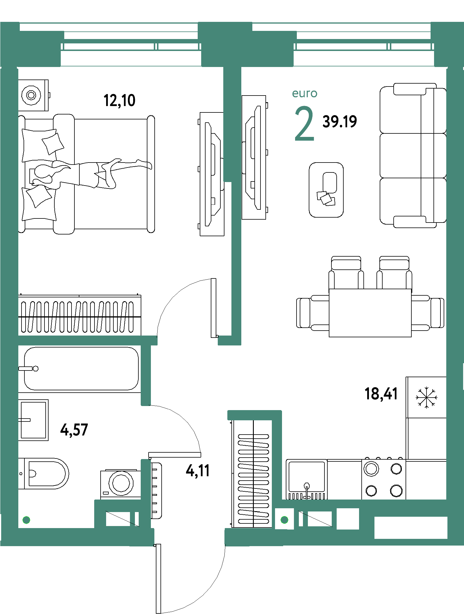 ЖК "Авторский"-2-комнатная 39.19 м²