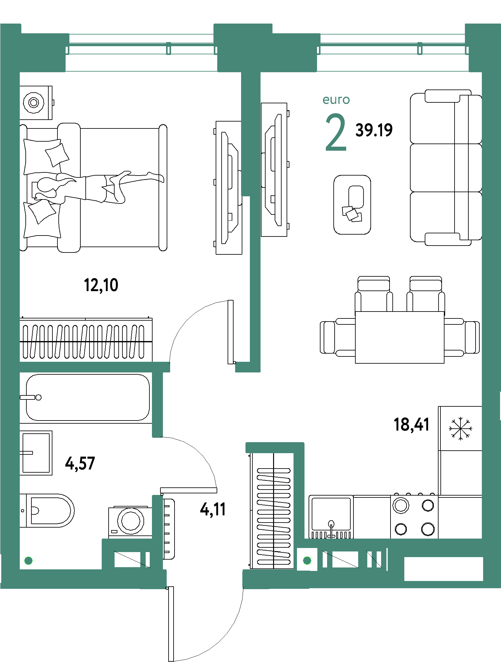 ЖК "Авторский"-2-комнатная 39.19 м²