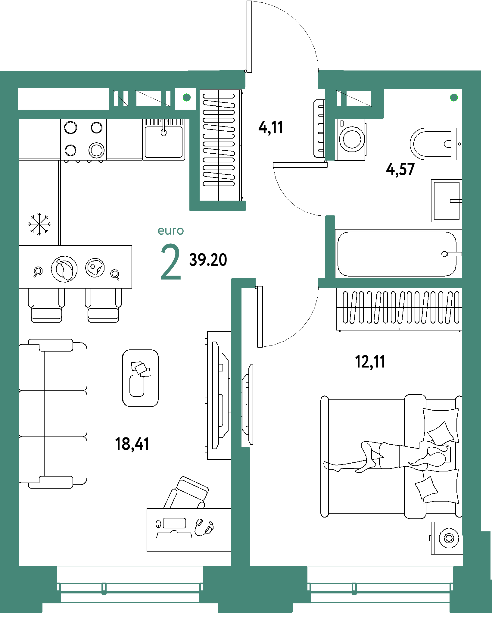 ЖК "Авторский"-2-комнатная 39.2 м²