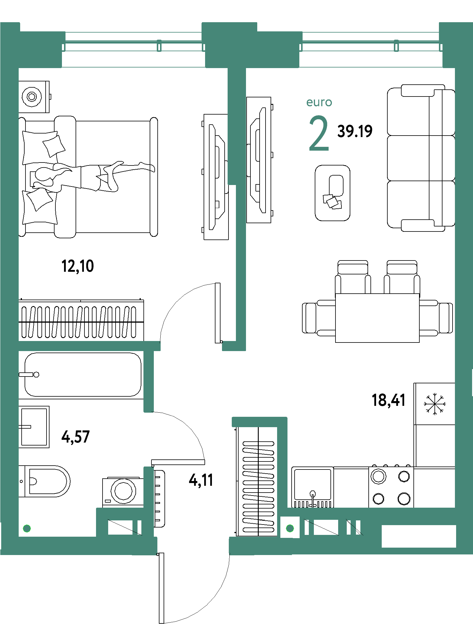 ЖК "Авторский"-2-комнатная 39.19 м²
