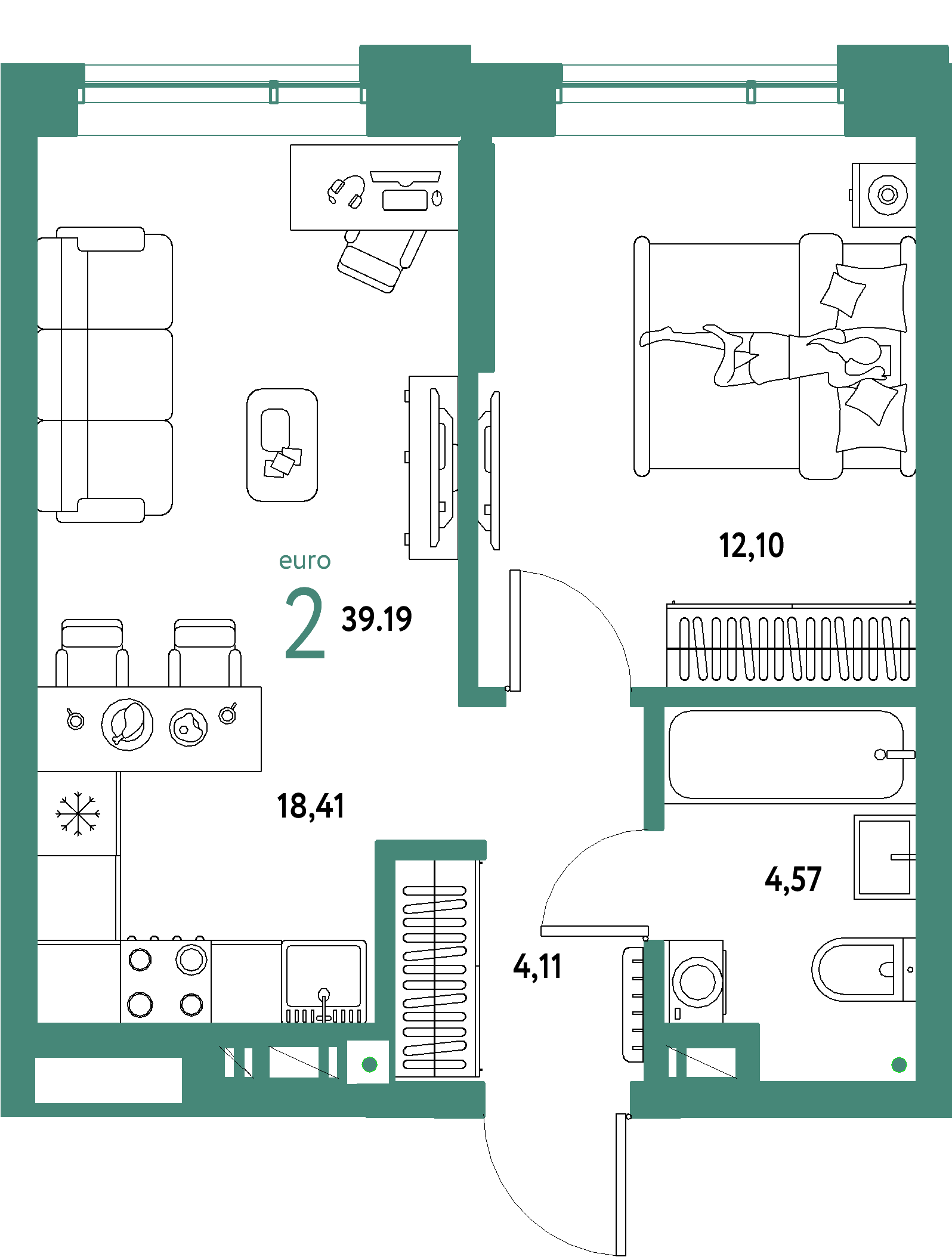 ЖК "Авторский"-2-комнатная 39.19 м²