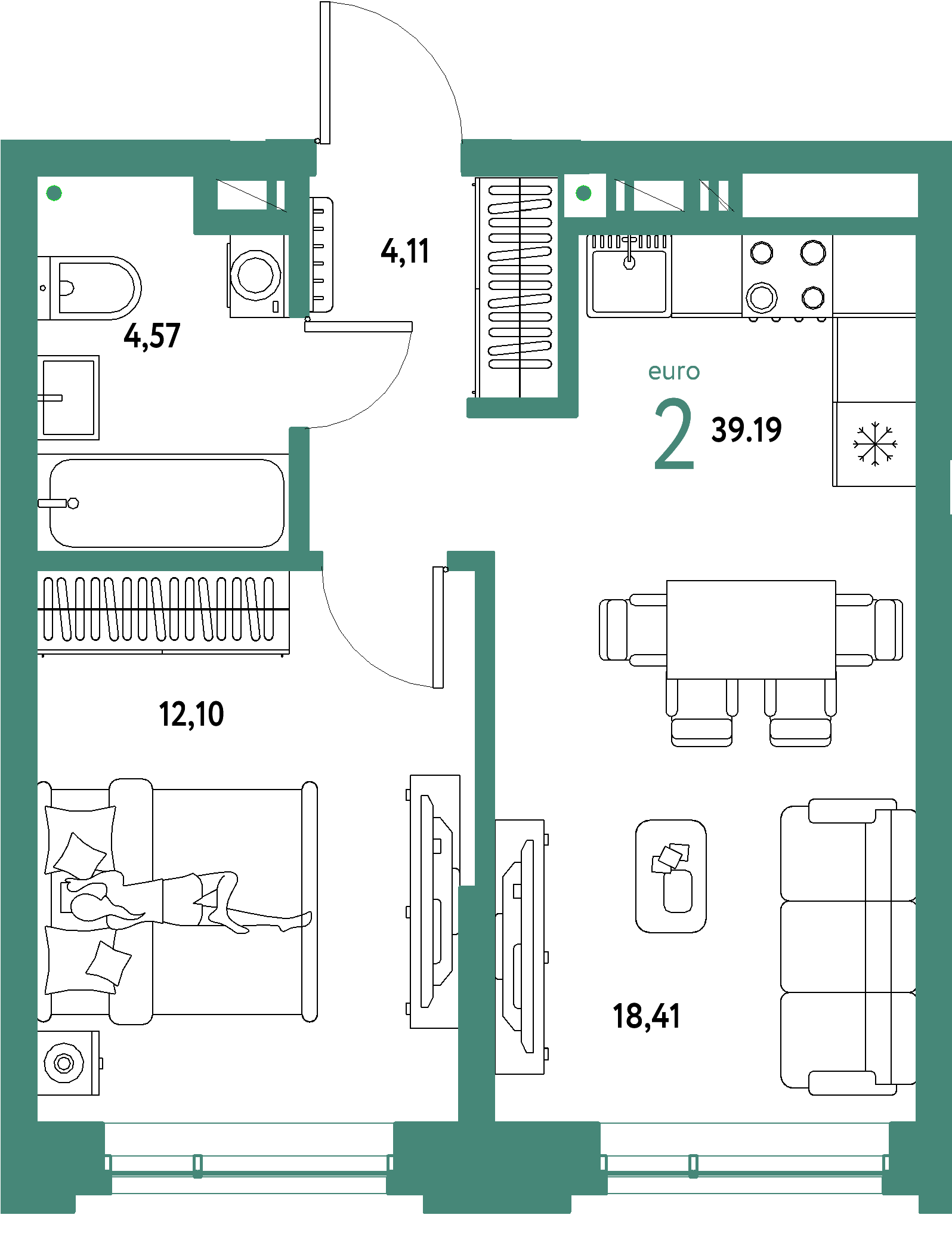 ЖК "Авторский"-2-комнатная 39.19 м²