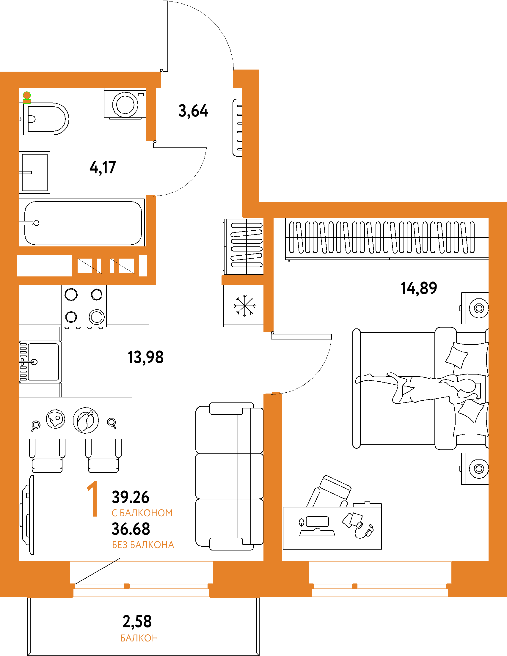 ЖК "Авторский"-1-комнатная 39.26 м²