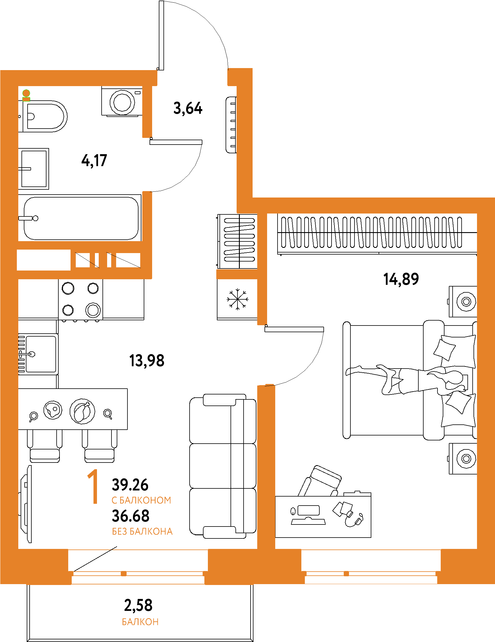 ЖК "Авторский"-1-комнатная 39.26 м²