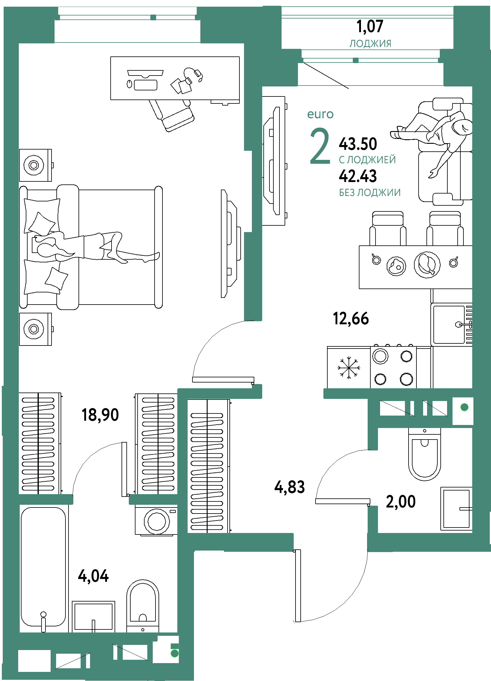 ЖК "Авторский"-2-комнатная 43.5 м²