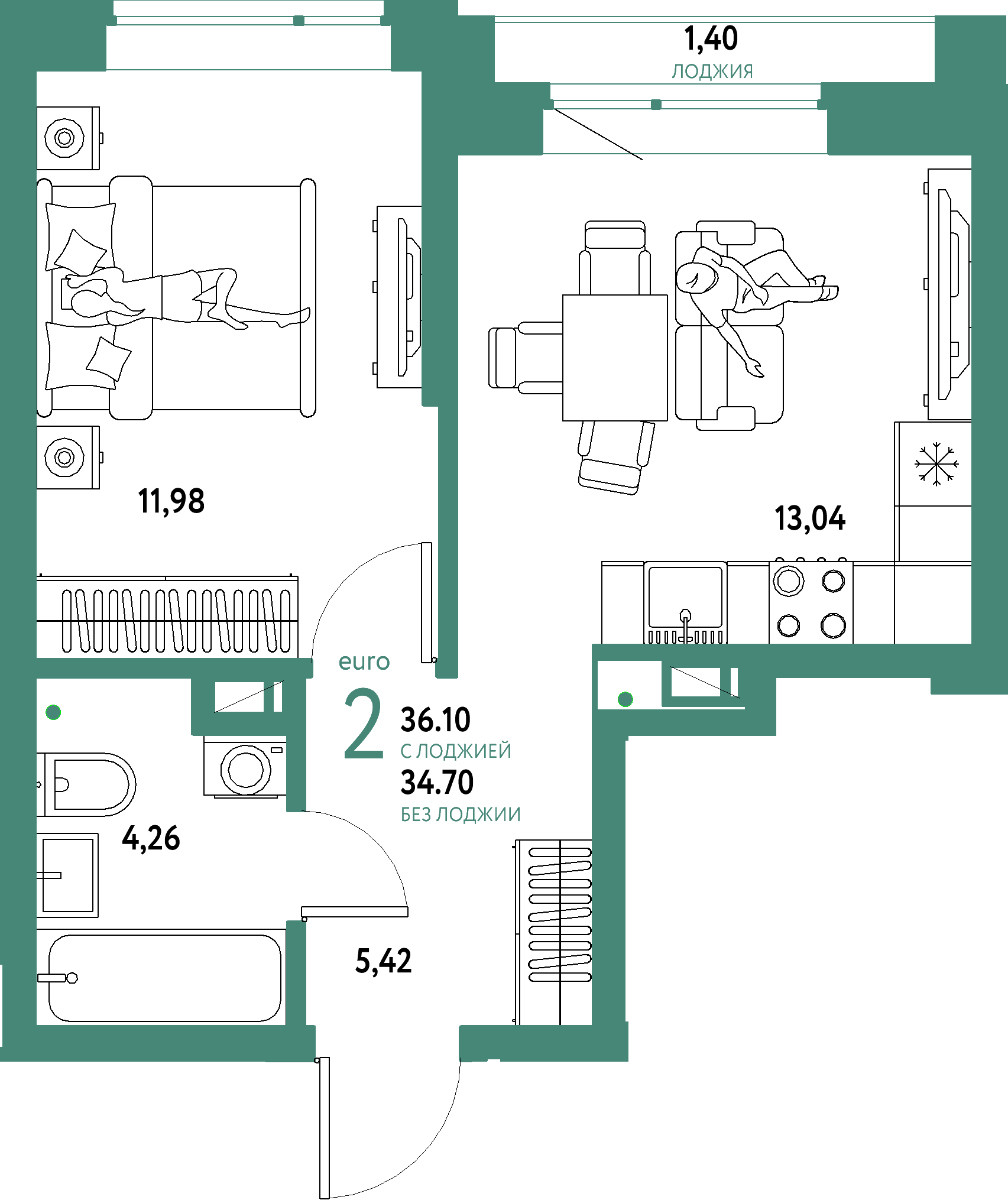 ЖК "Авторский"-2-комнатная 36.1 м²