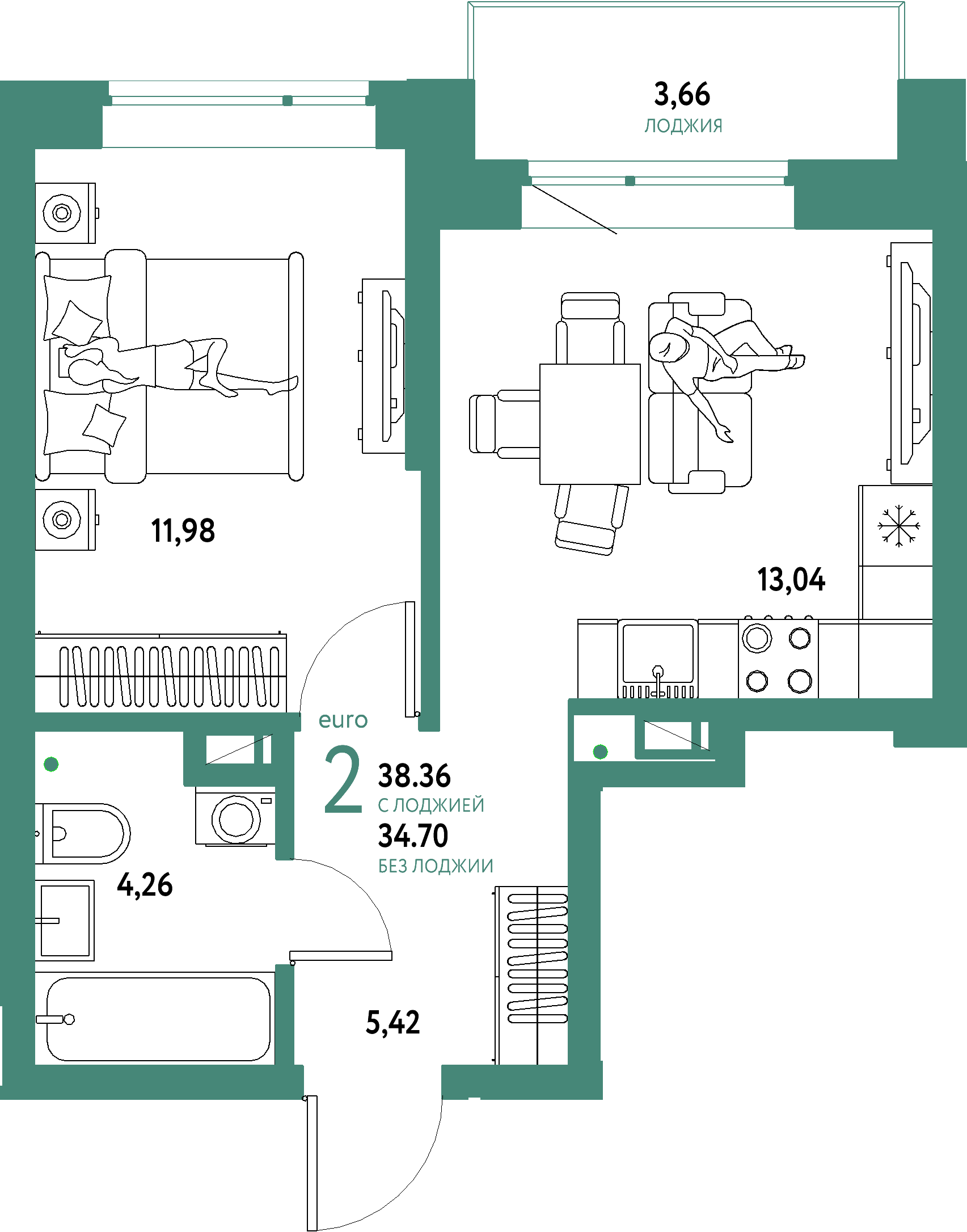 ЖК "Авторский"-2-комнатная 38.36 м²