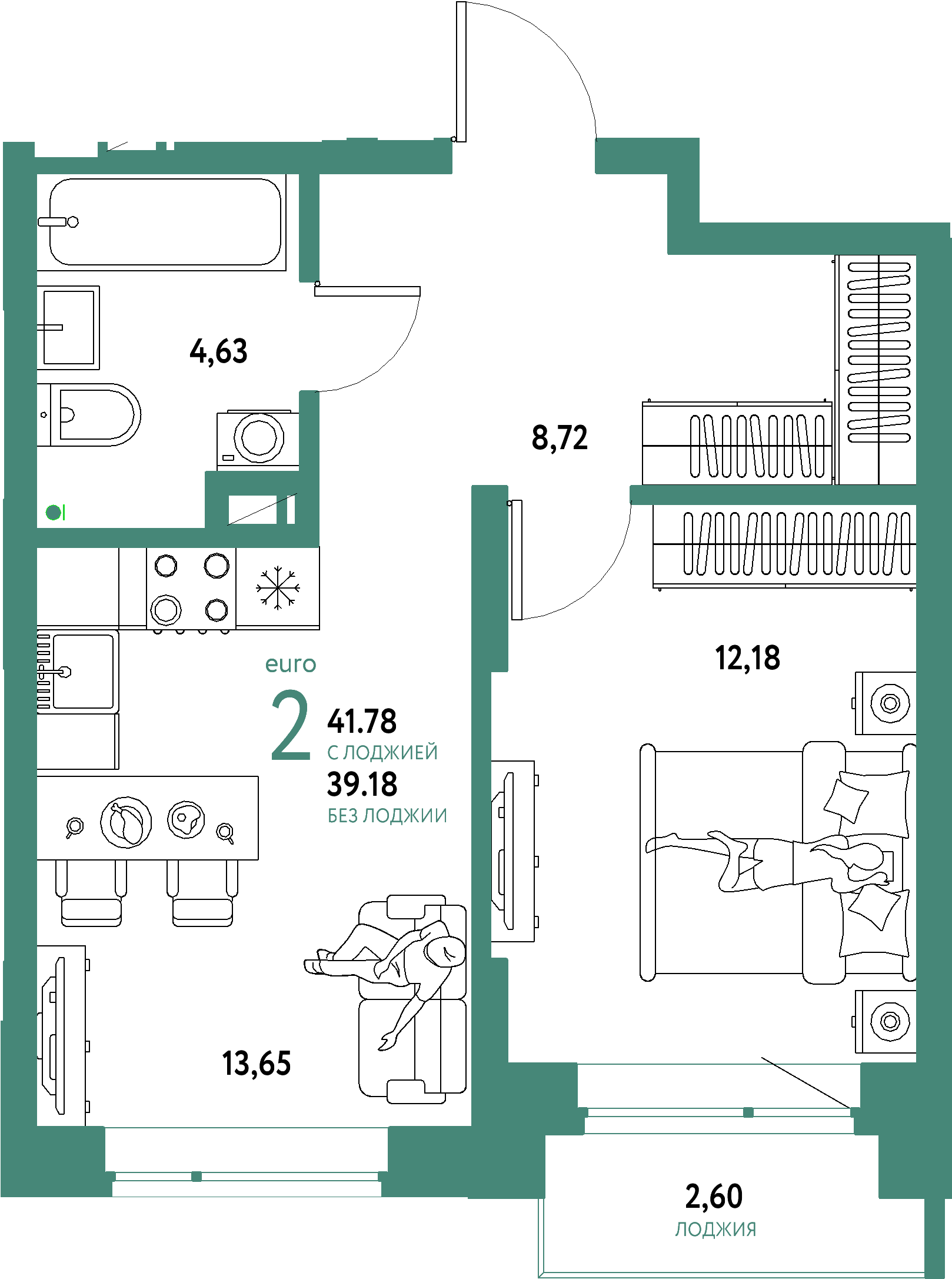 ЖК "Авторский"-2-комнатная 41.78 м²