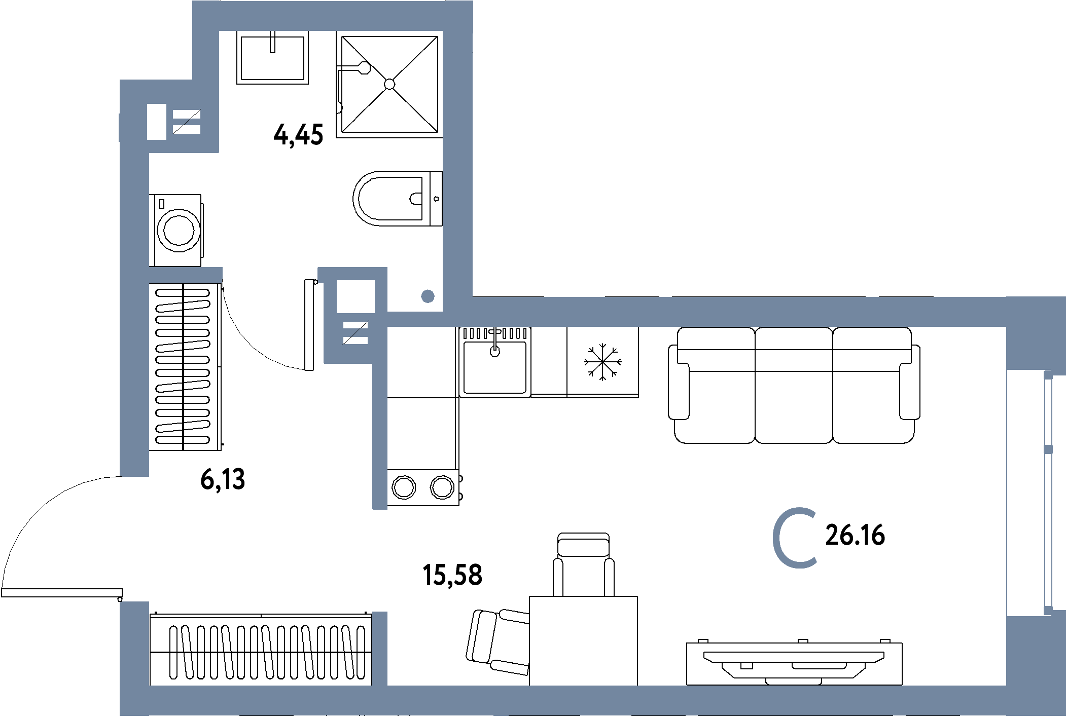 ЖК "Авторский"-Студия 26.16 м²