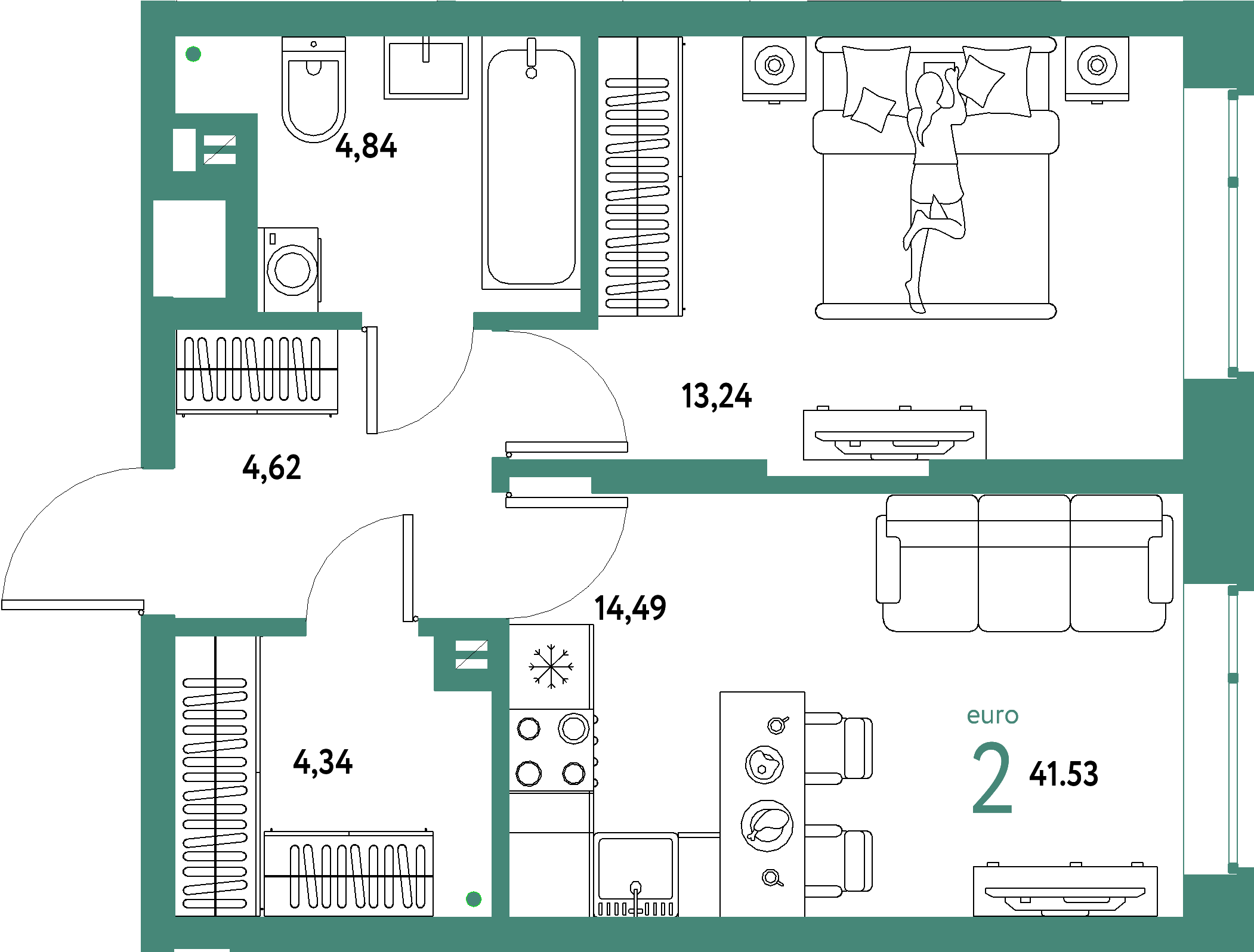 ЖК "Авторский"-2-комнатная 41.53 м²