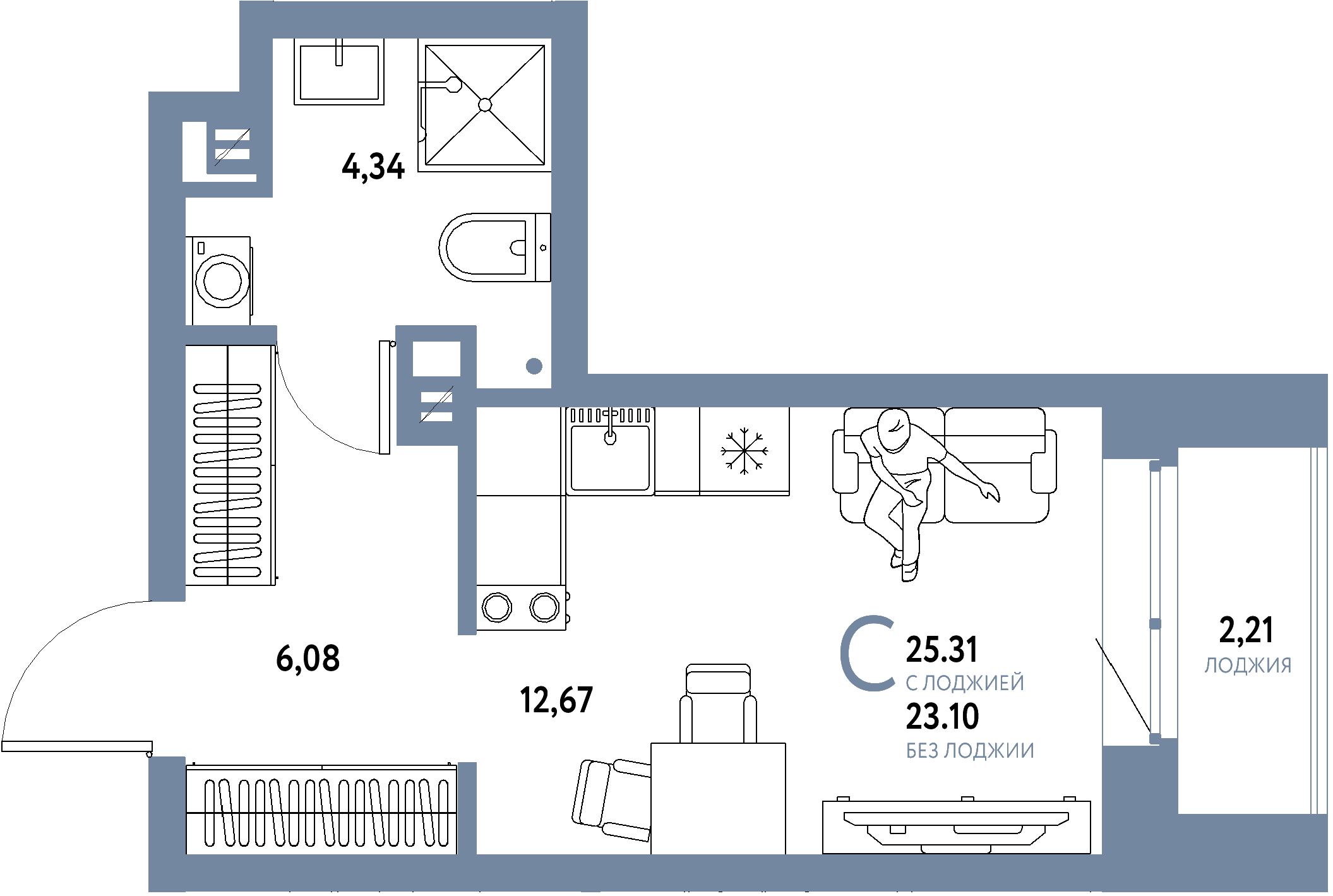ЖК "Авторский"-Студия 25.31 м²