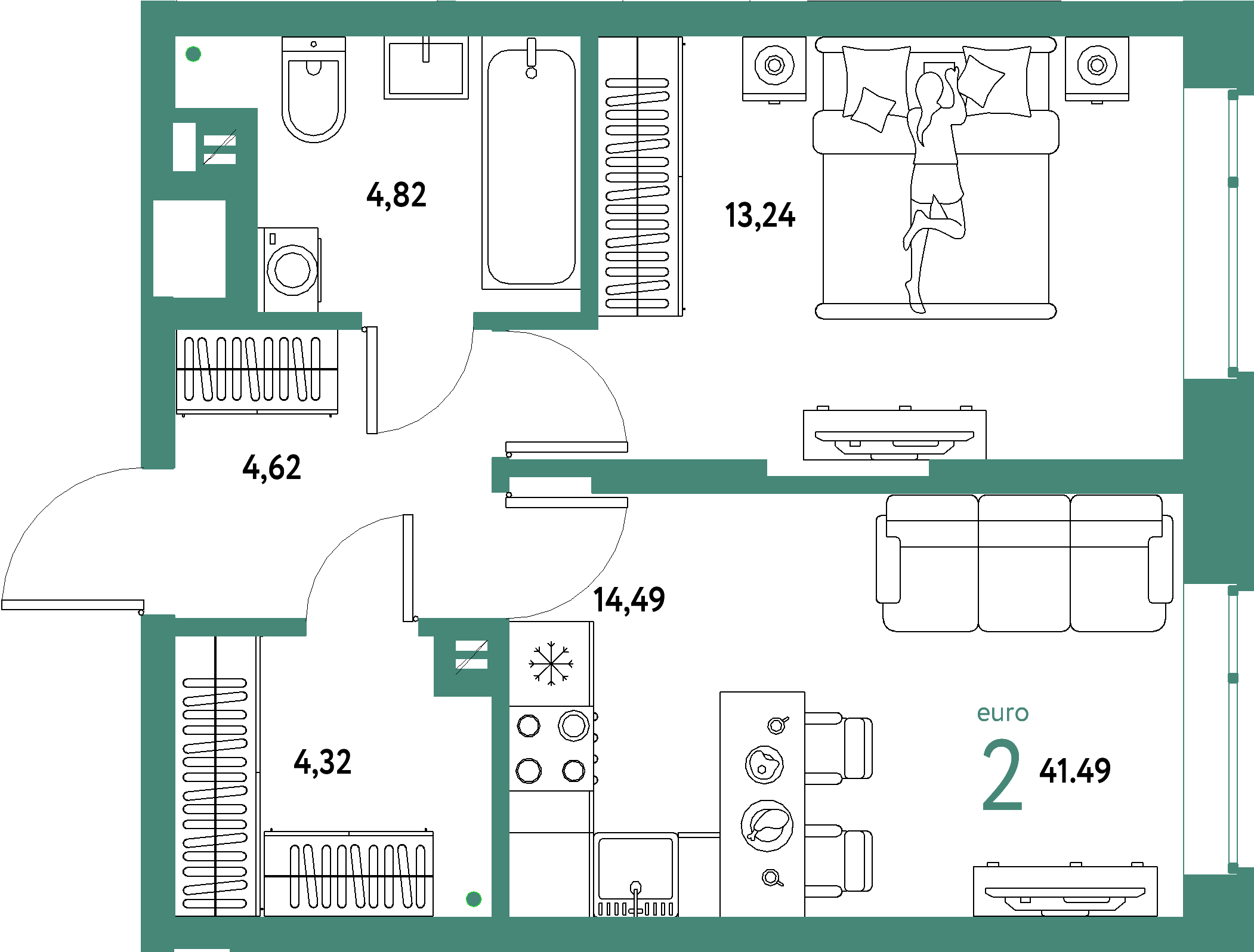 ЖК "Авторский"-2-комнатная 41.49 м²