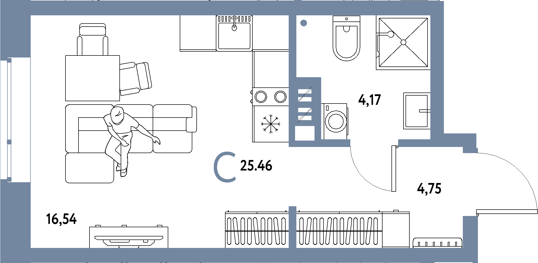 ЖК "Авторский"-Студия 25.46 м²