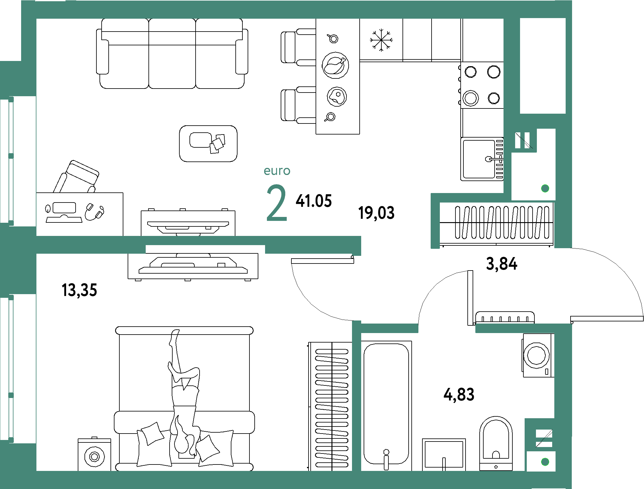 ЖК "Авторский"-2-комнатная 41.05 м²