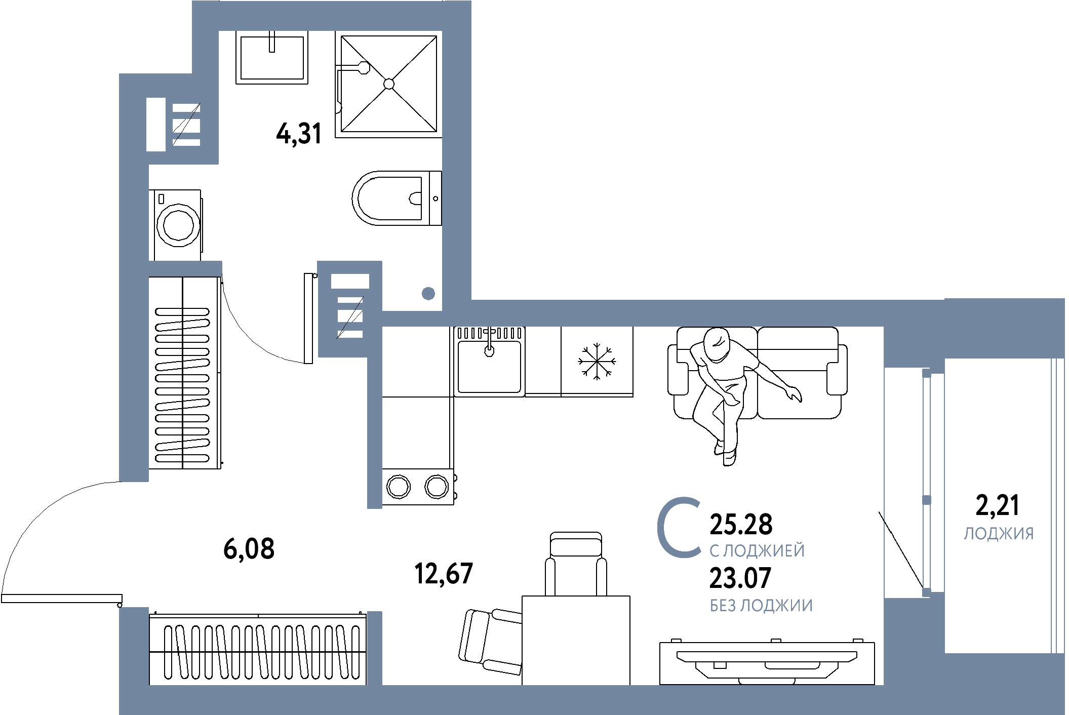 ЖК "Авторский"-Студия 25.28 м²