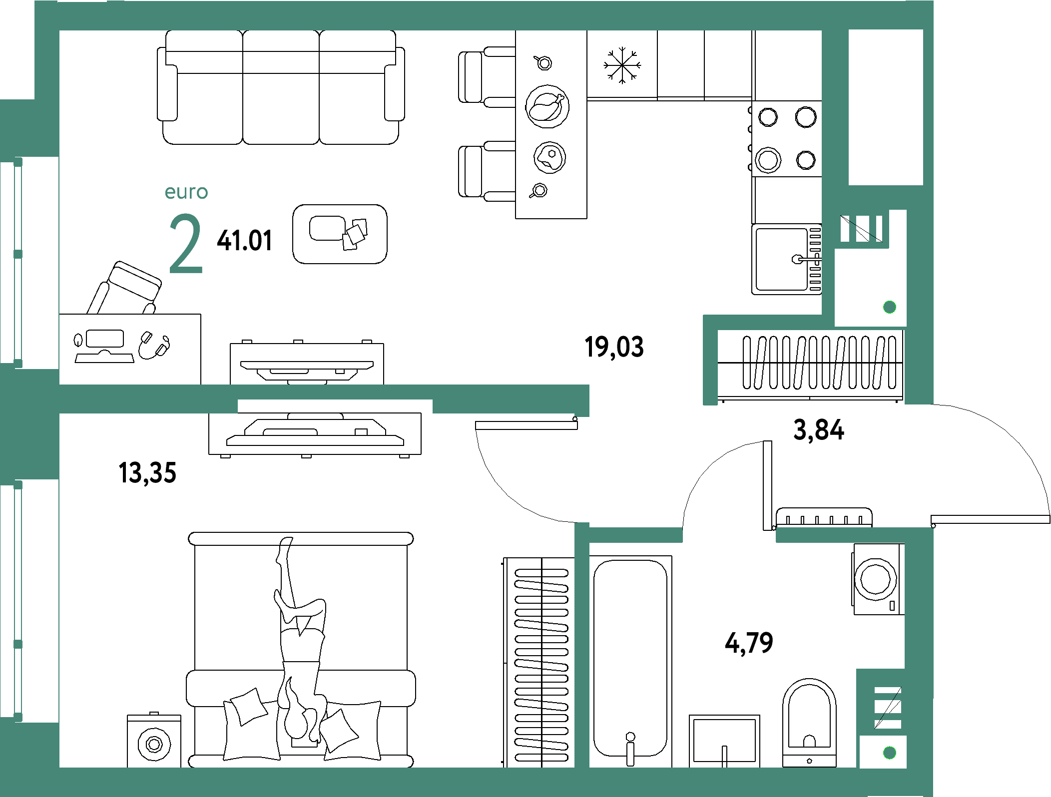 ЖК "Авторский"-2-комнатная 41.01 м²