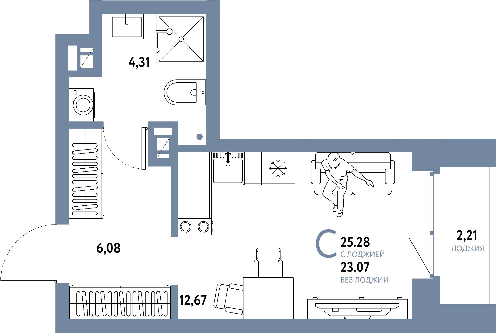 ЖК "Авторский"-Студия 25.28 м²