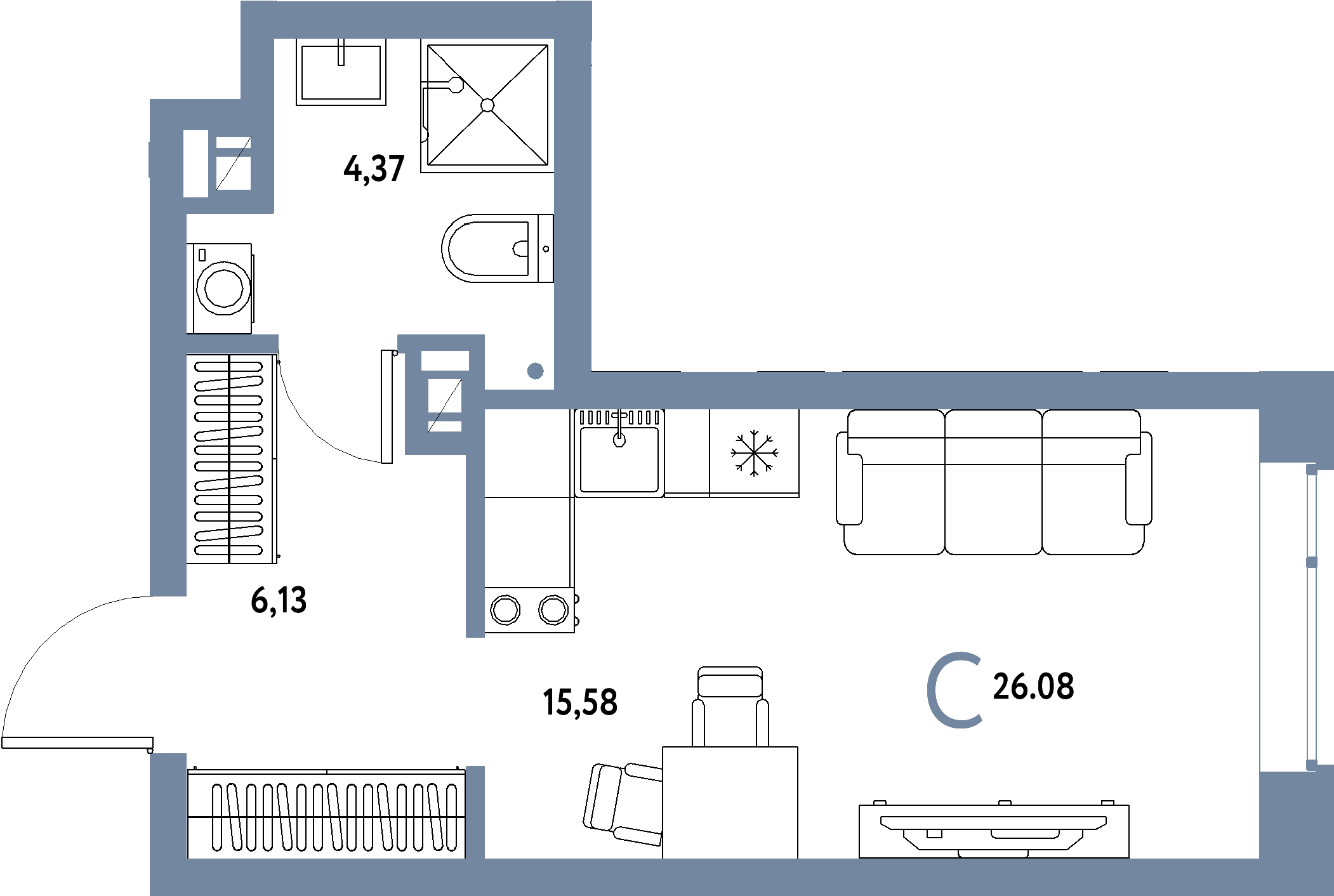 ЖК "Авторский"-Студия 26.08 м²