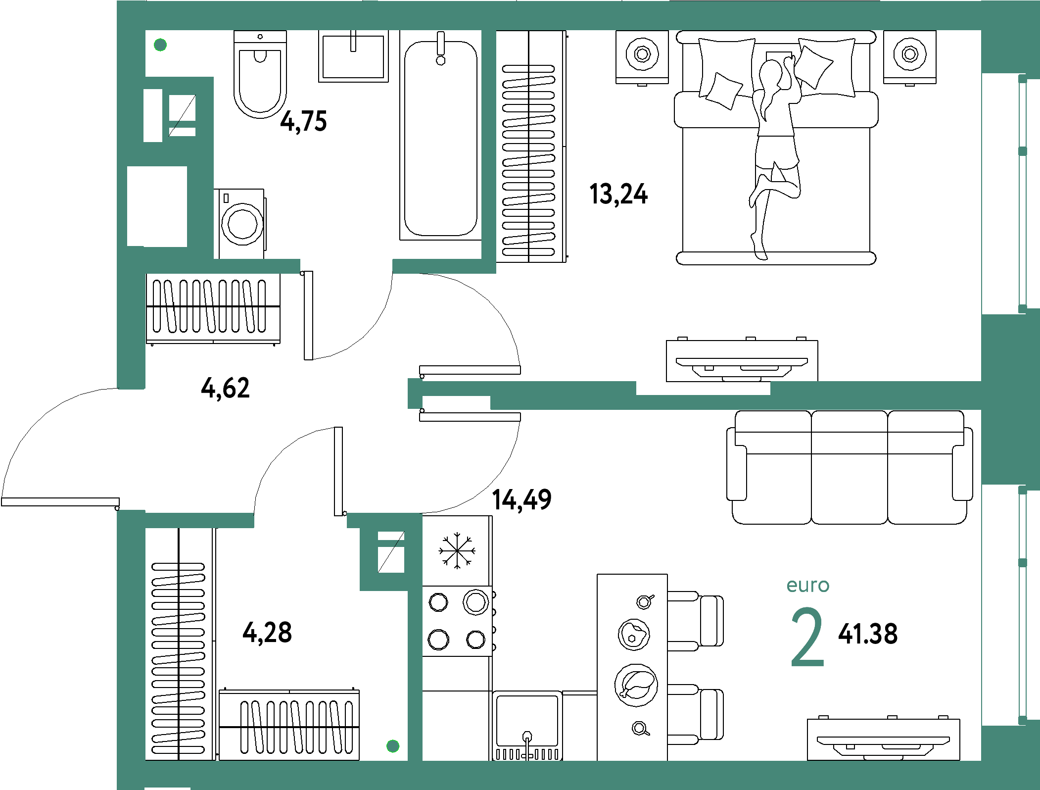 ЖК "Авторский"-2-комнатная 41.38 м²