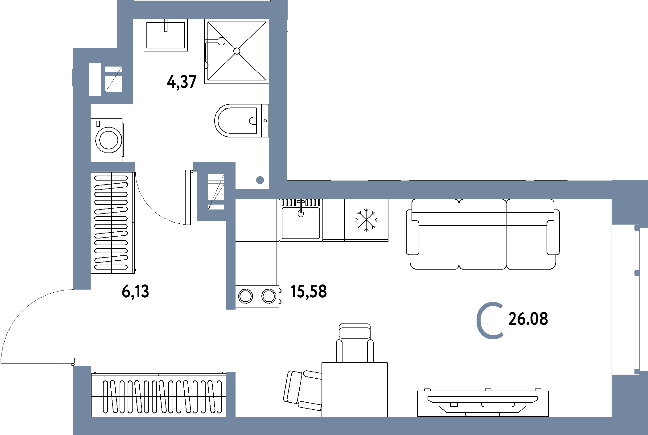 ЖК "Авторский"-Студия 26.08 м²