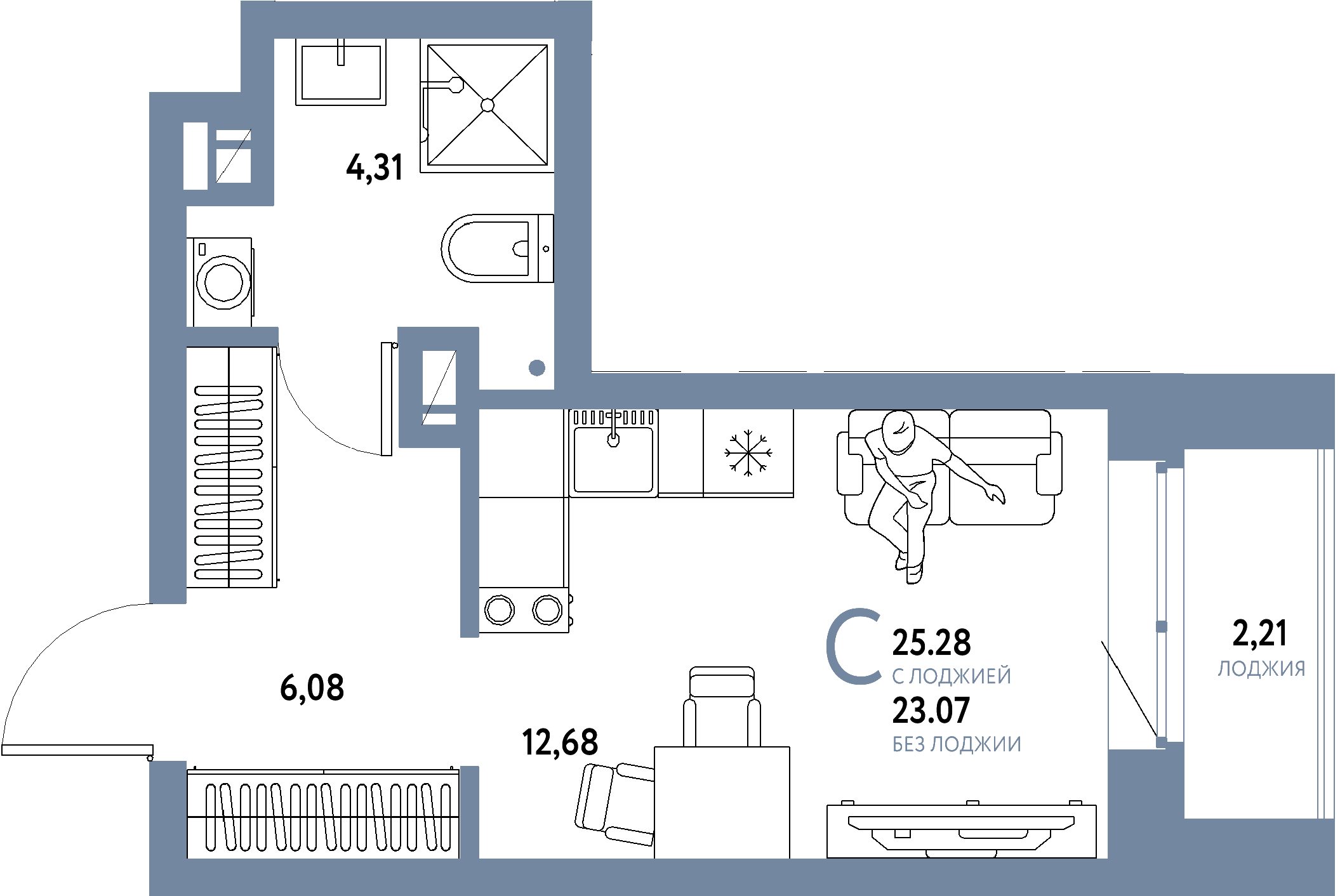 ЖК "Авторский"-Студия 25.28 м²