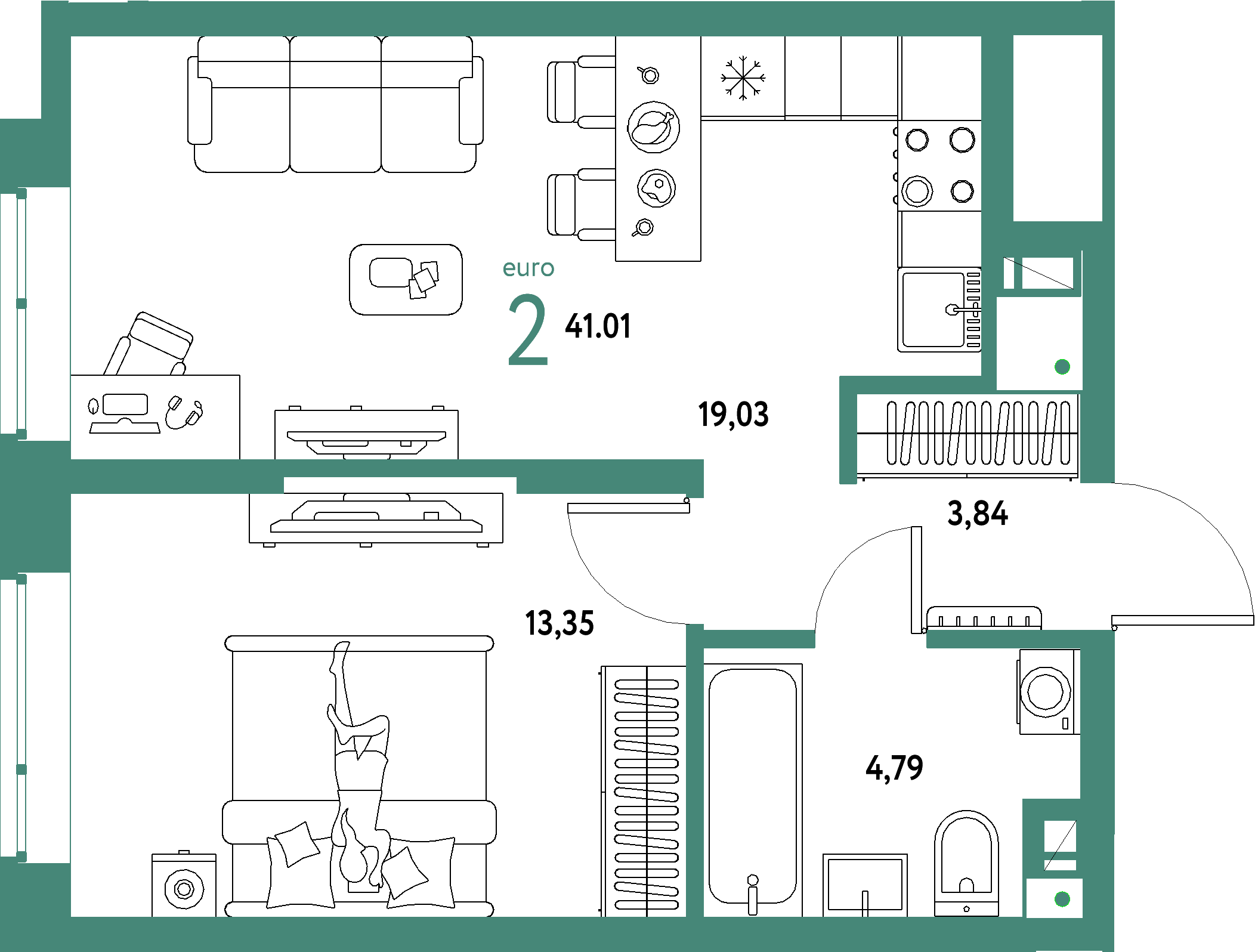ЖК "Авторский"-2-комнатная 41.01 м²