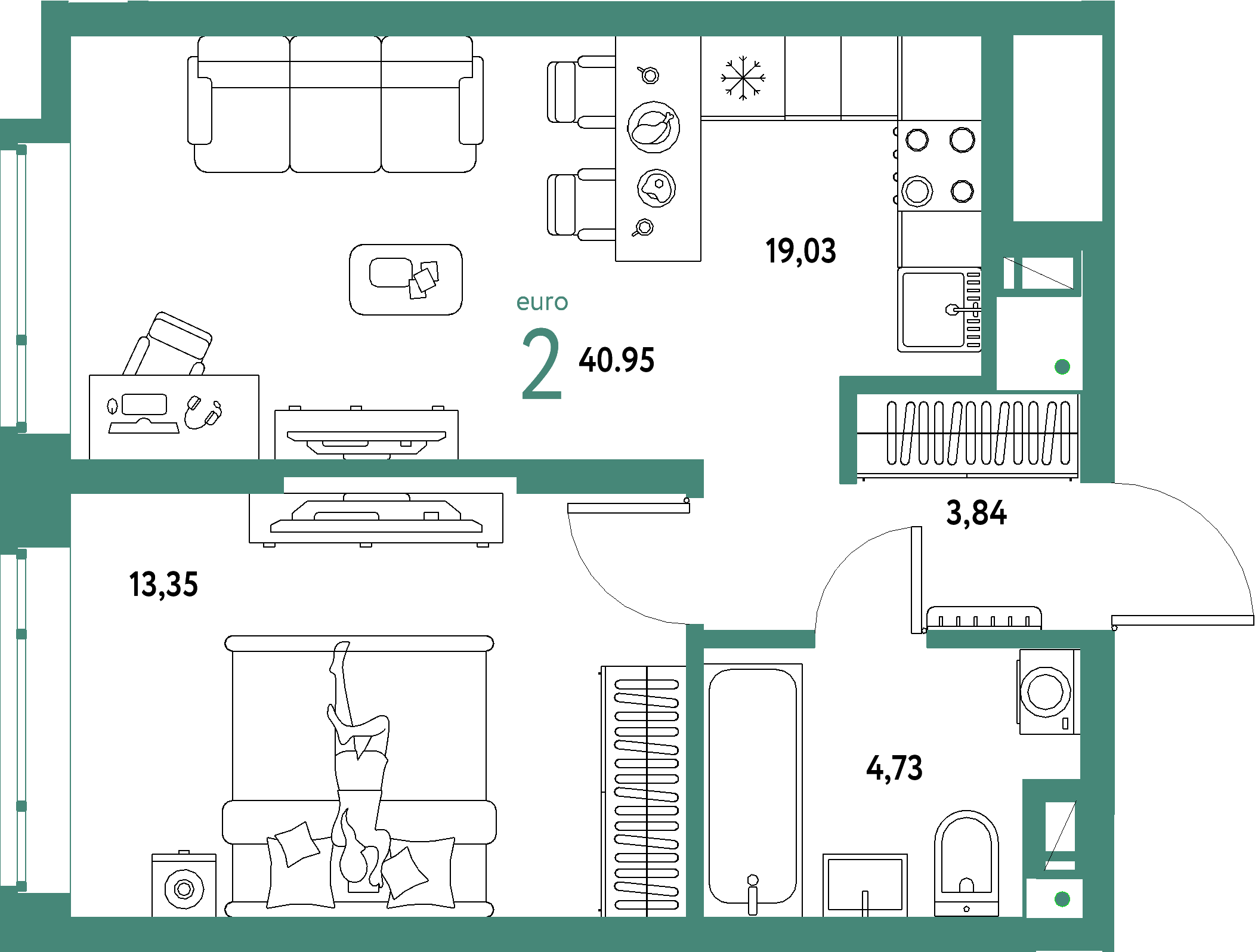 ЖК "Авторский"-2-комнатная 40.95 м²