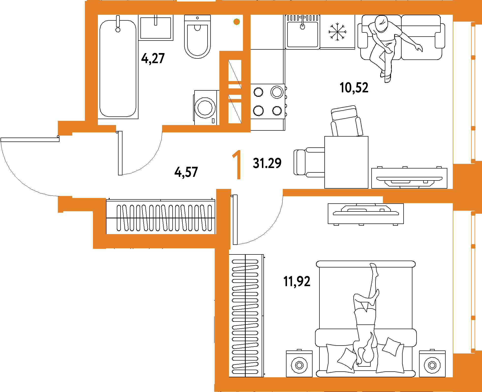 ЖК "Авторский"-1-комнатная 31.29 м²