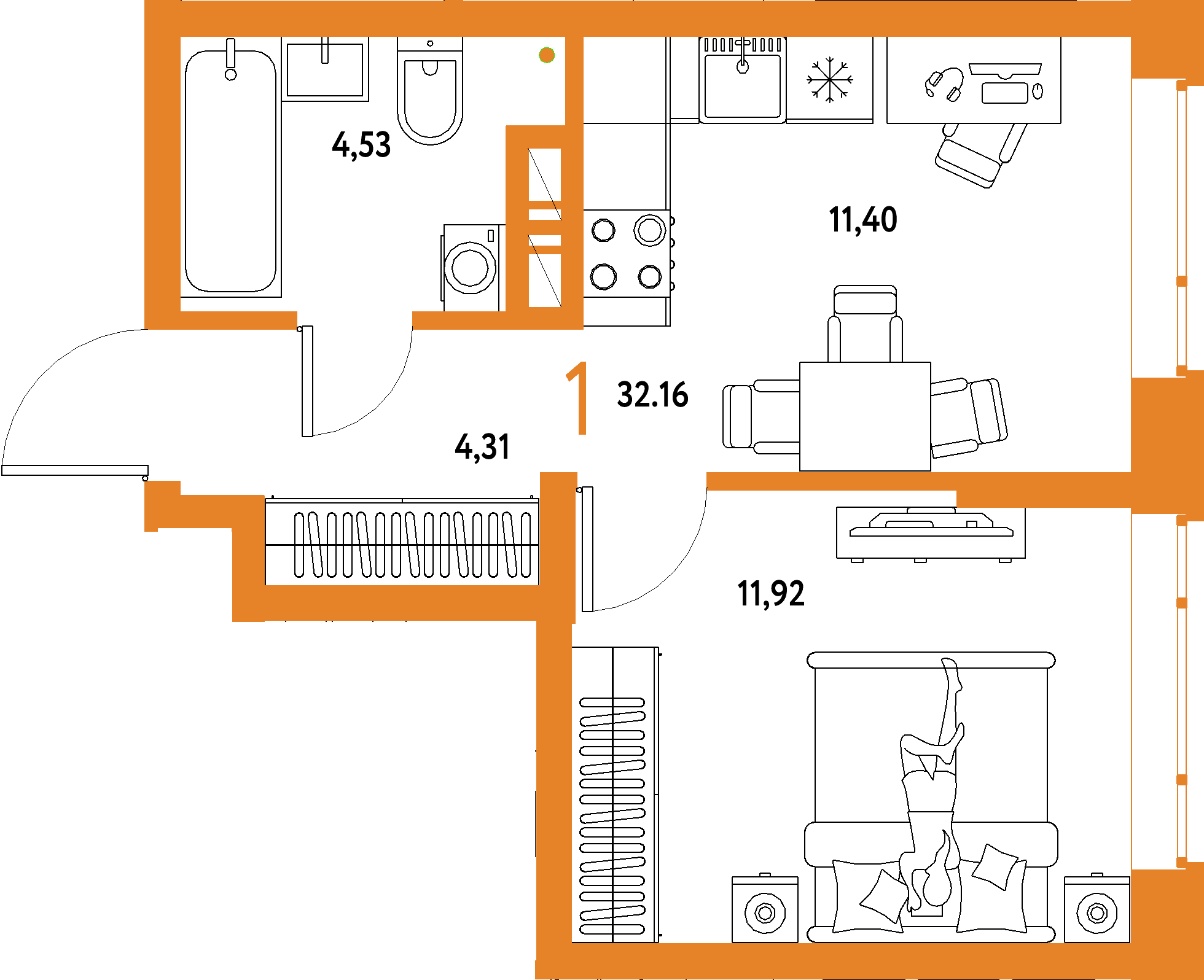 ЖК "Авторский"-1-комнатная 32.16 м²