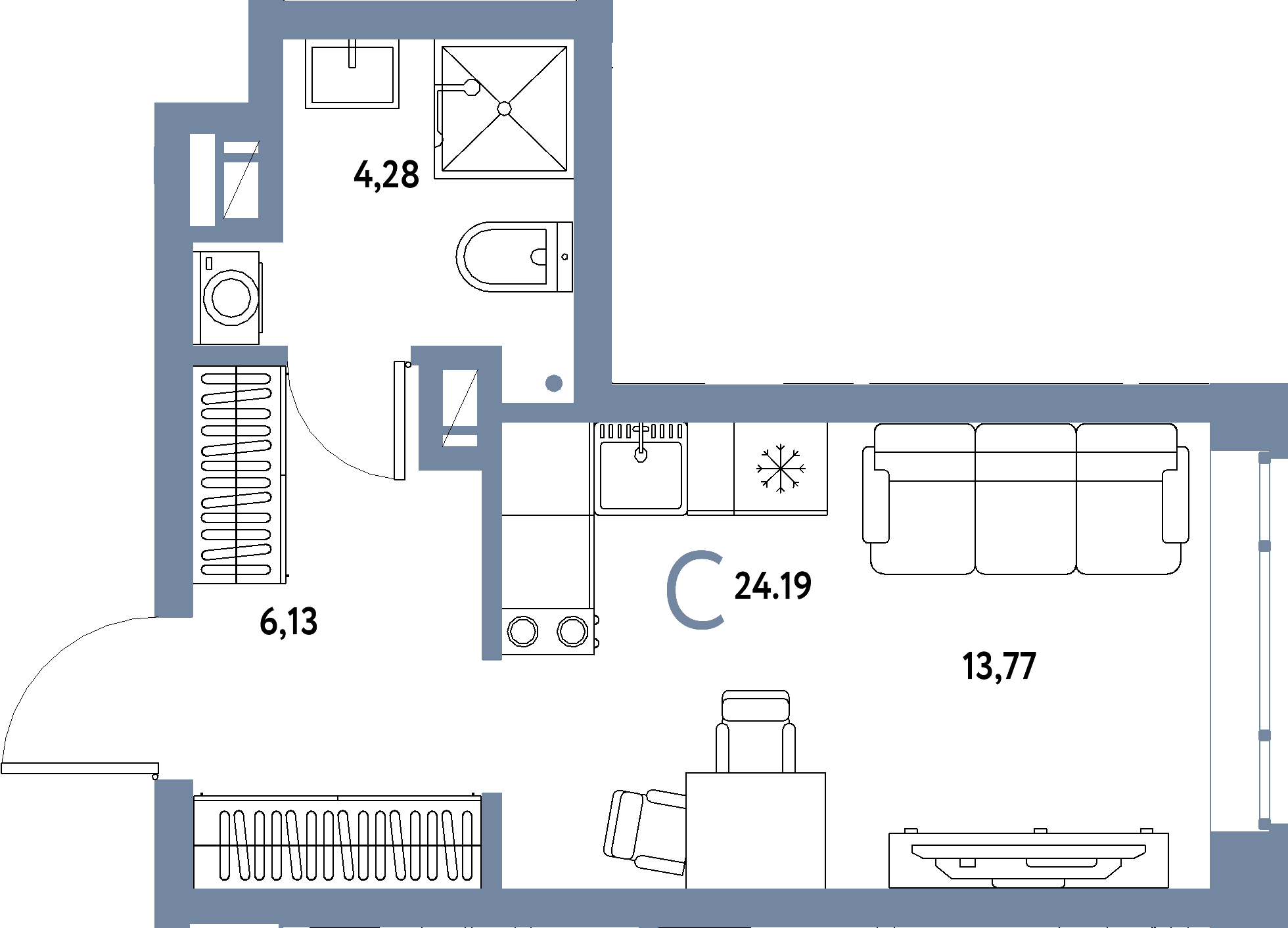 ЖК "Авторский"-Студия 24.19 м²