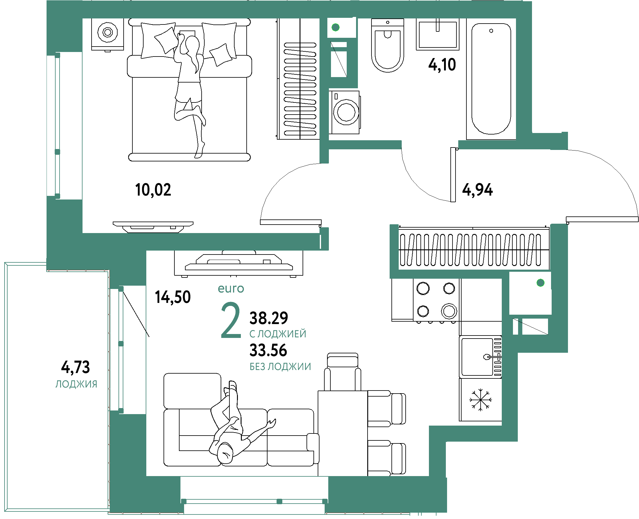 ЖК "Авторский"-2-комнатная 38.29 м²