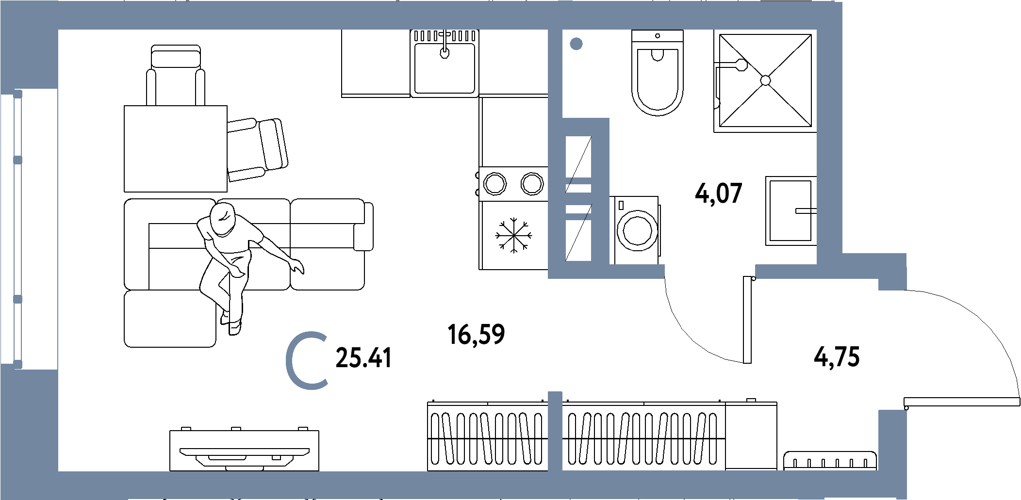 ЖК "Авторский"-Студия 25.41 м²