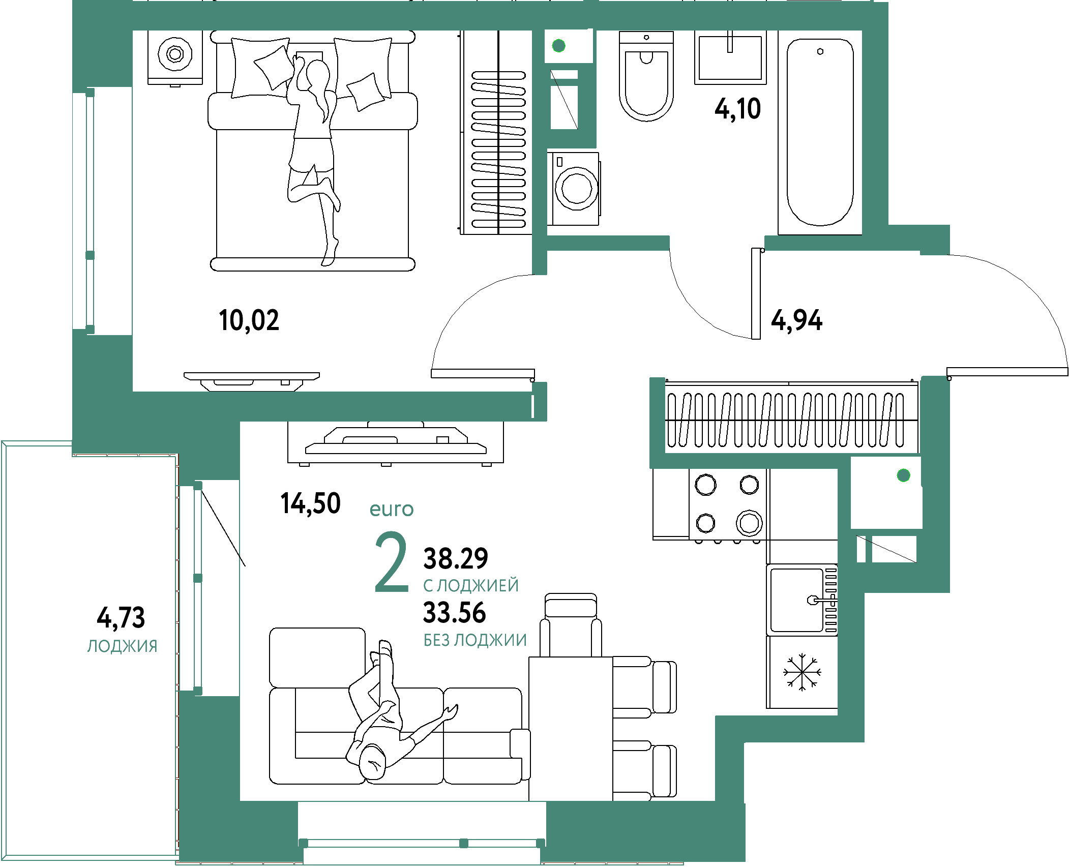 ЖК "Авторский"-2-комнатная 38.29 м²