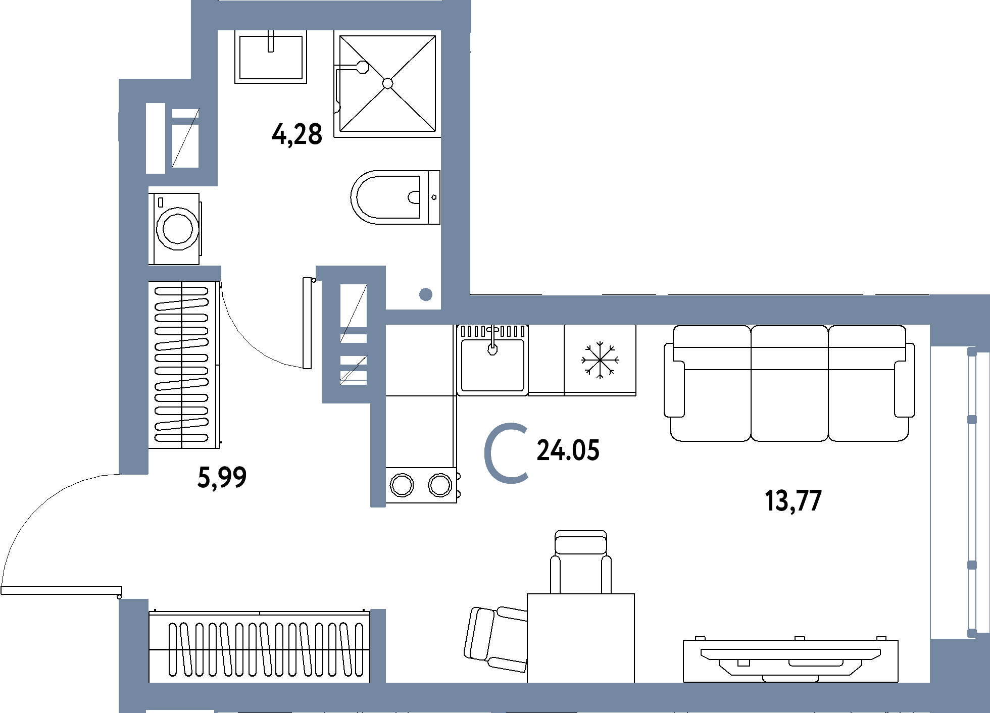 ЖК "Авторский"-Студия 24.05 м²