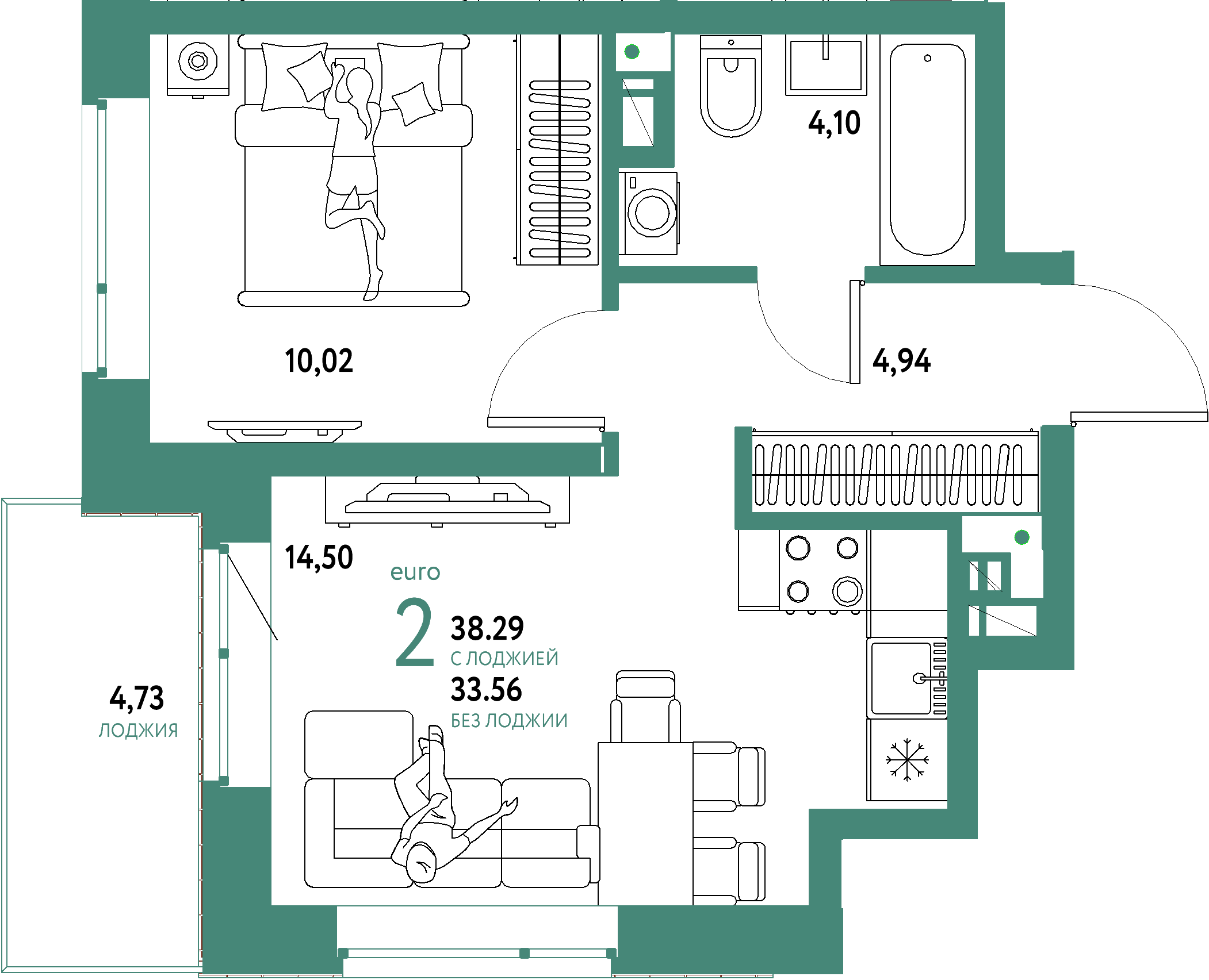 ЖК "Авторский"-2-комнатная 38.29 м²